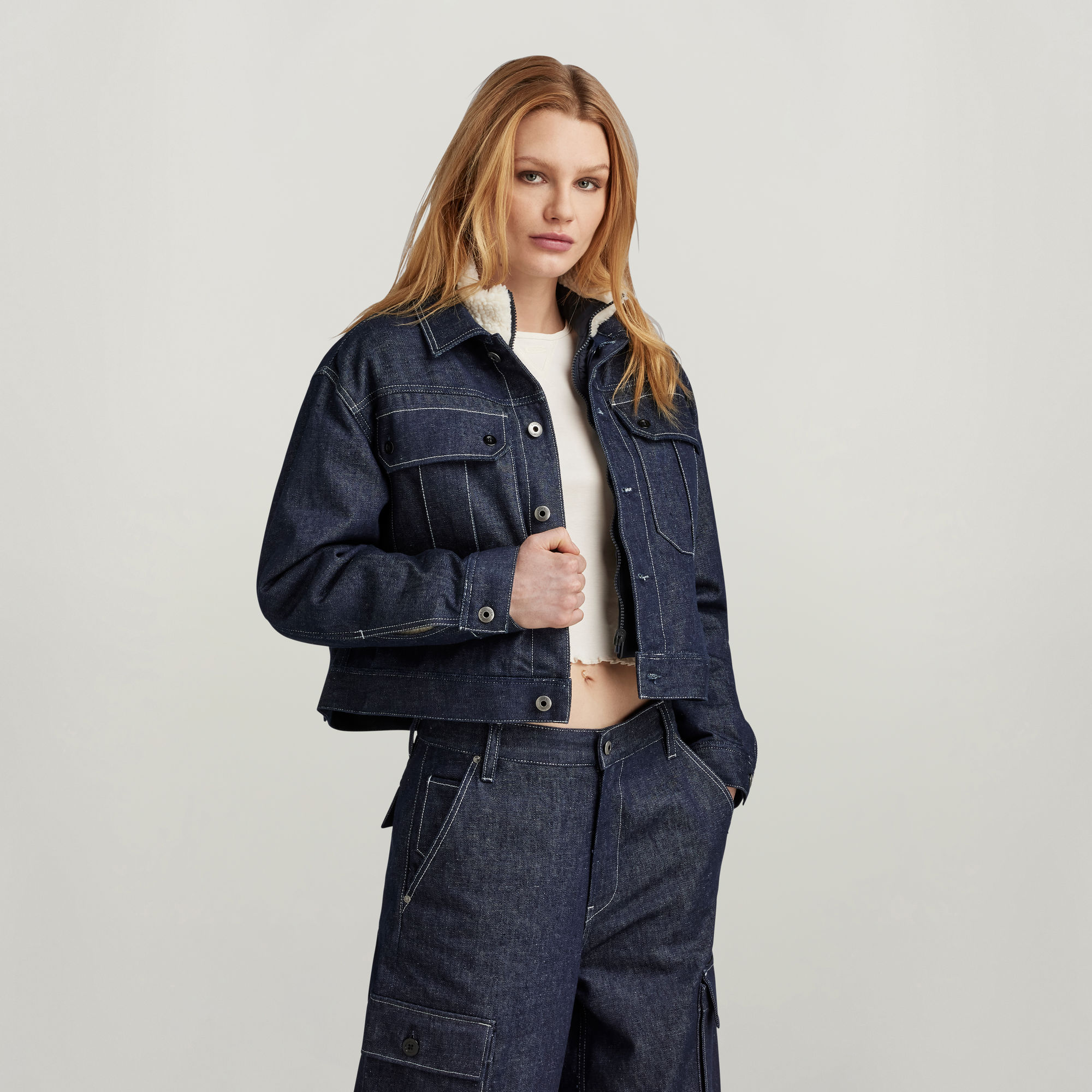 

Short Sherpa Jacket Detachable Liner - Dark blue - Women