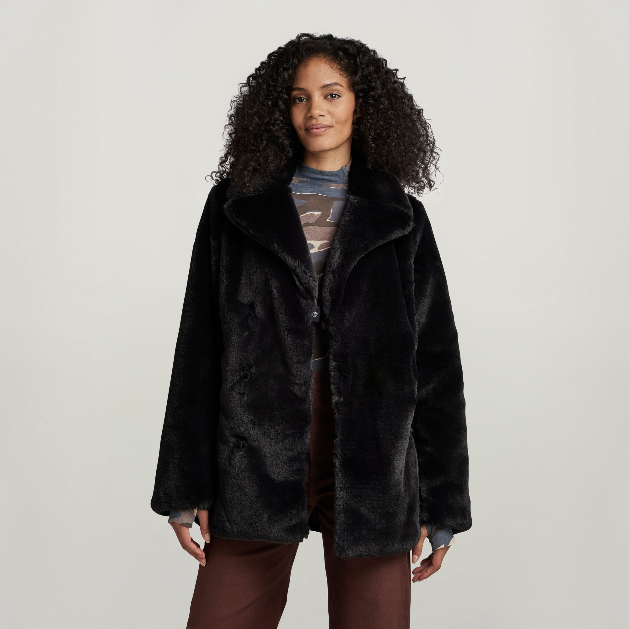 

Faux Fur Soft Peacoat - Black - Women