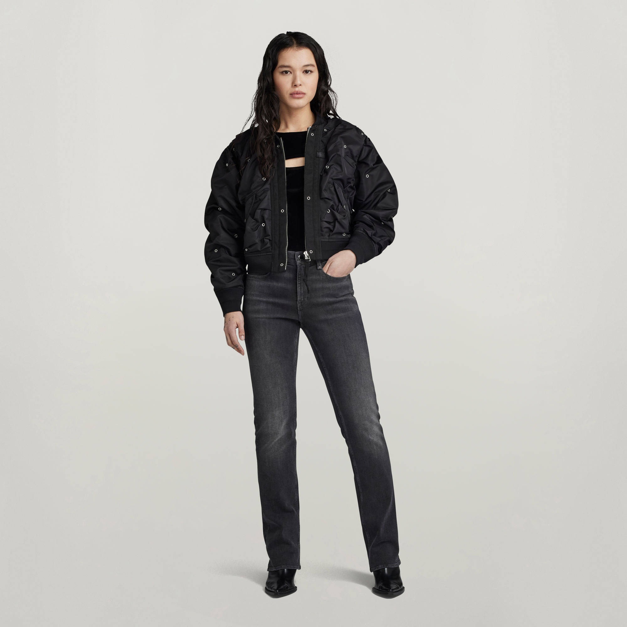 Cropped Party Bomber - Schwarz - Damen