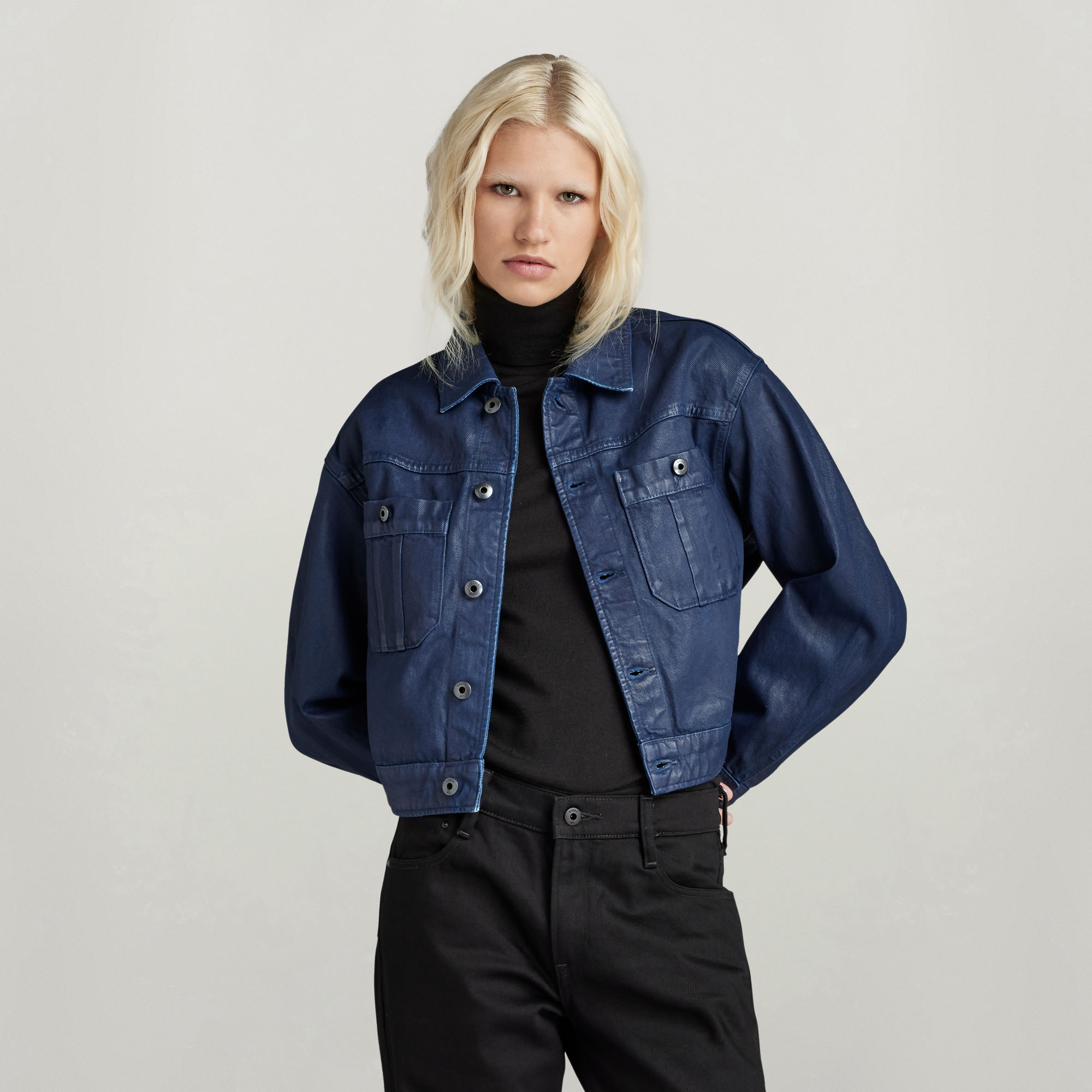 Cropped Utility Jacke - Dunkelblau - Damen