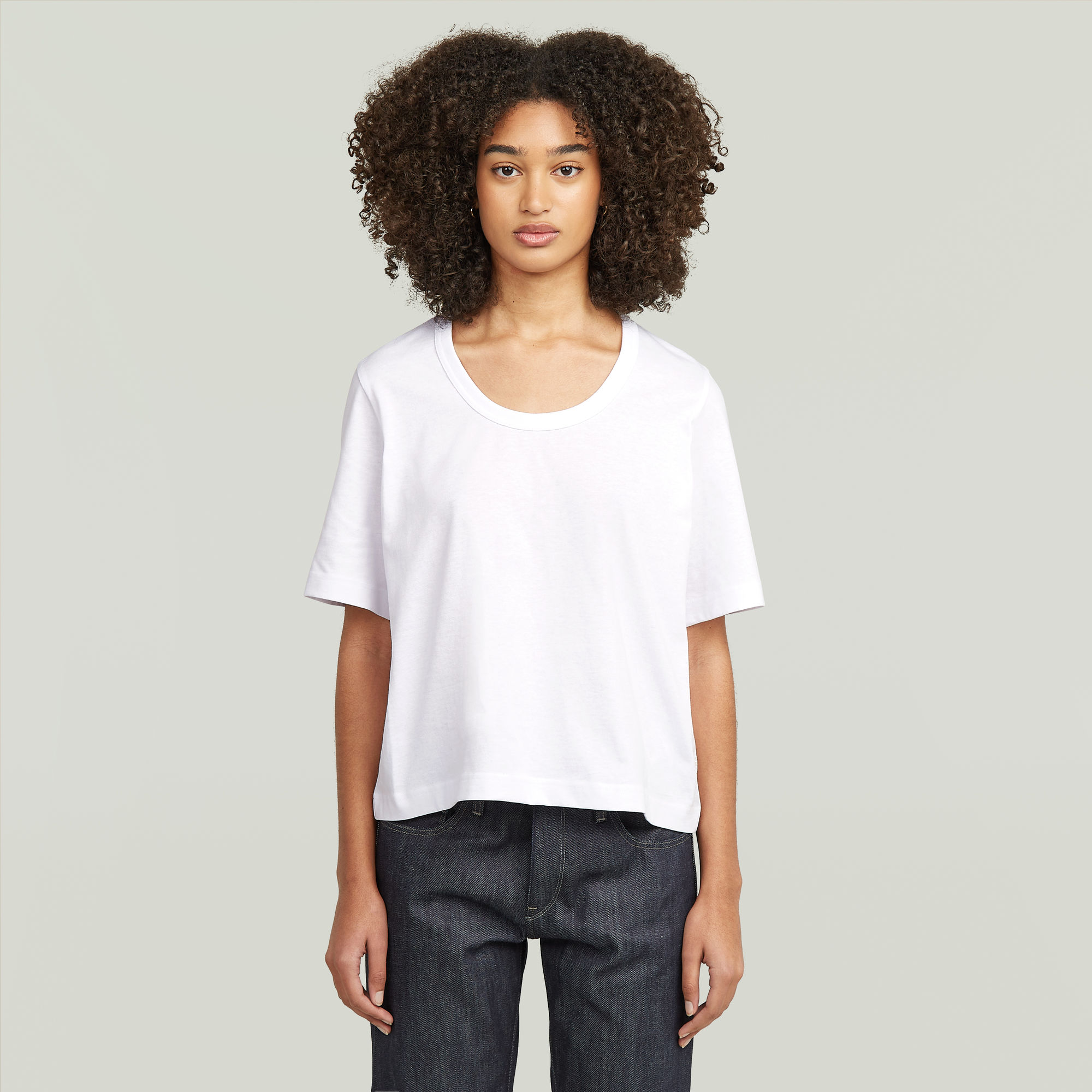 Deep U-Neck Top - Weiß - Damen