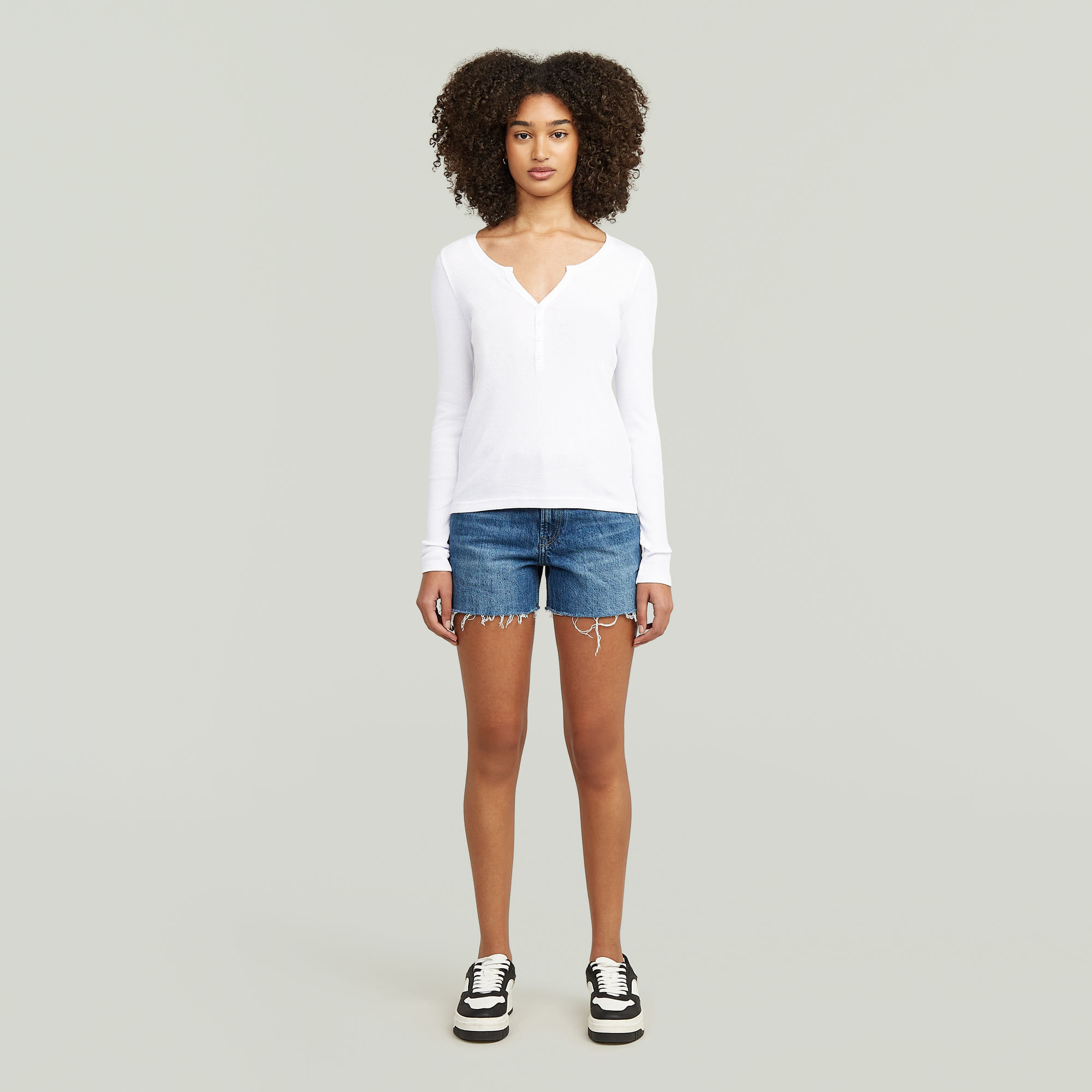 G-Star RAW Deep V Henley Slim Top Wit Dames