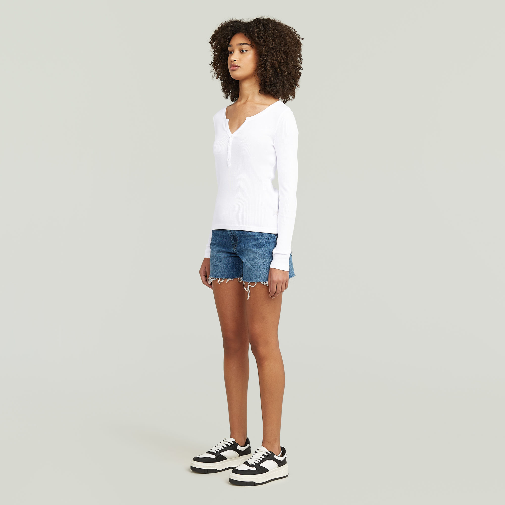 G-Star RAW Deep V Henley Slim Top Wit Dames