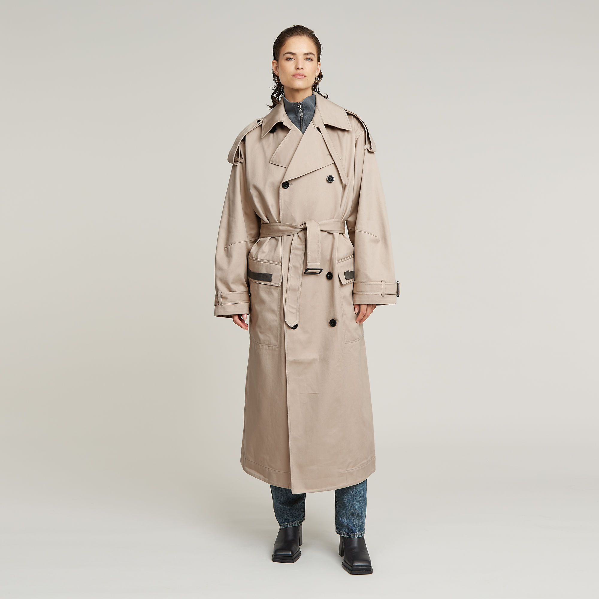 

Macro Balloon Trench Coat - Beige - Women