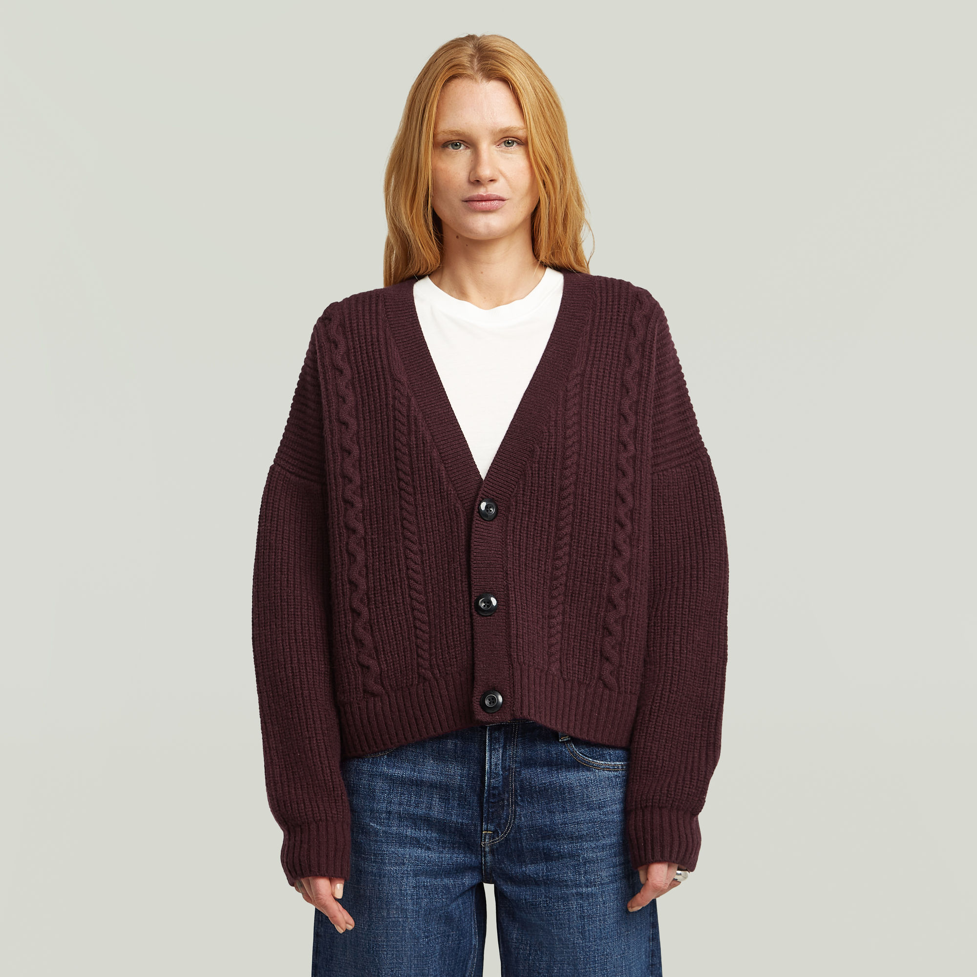 

Cable Cropped Cardi Knit - Rot - Damen