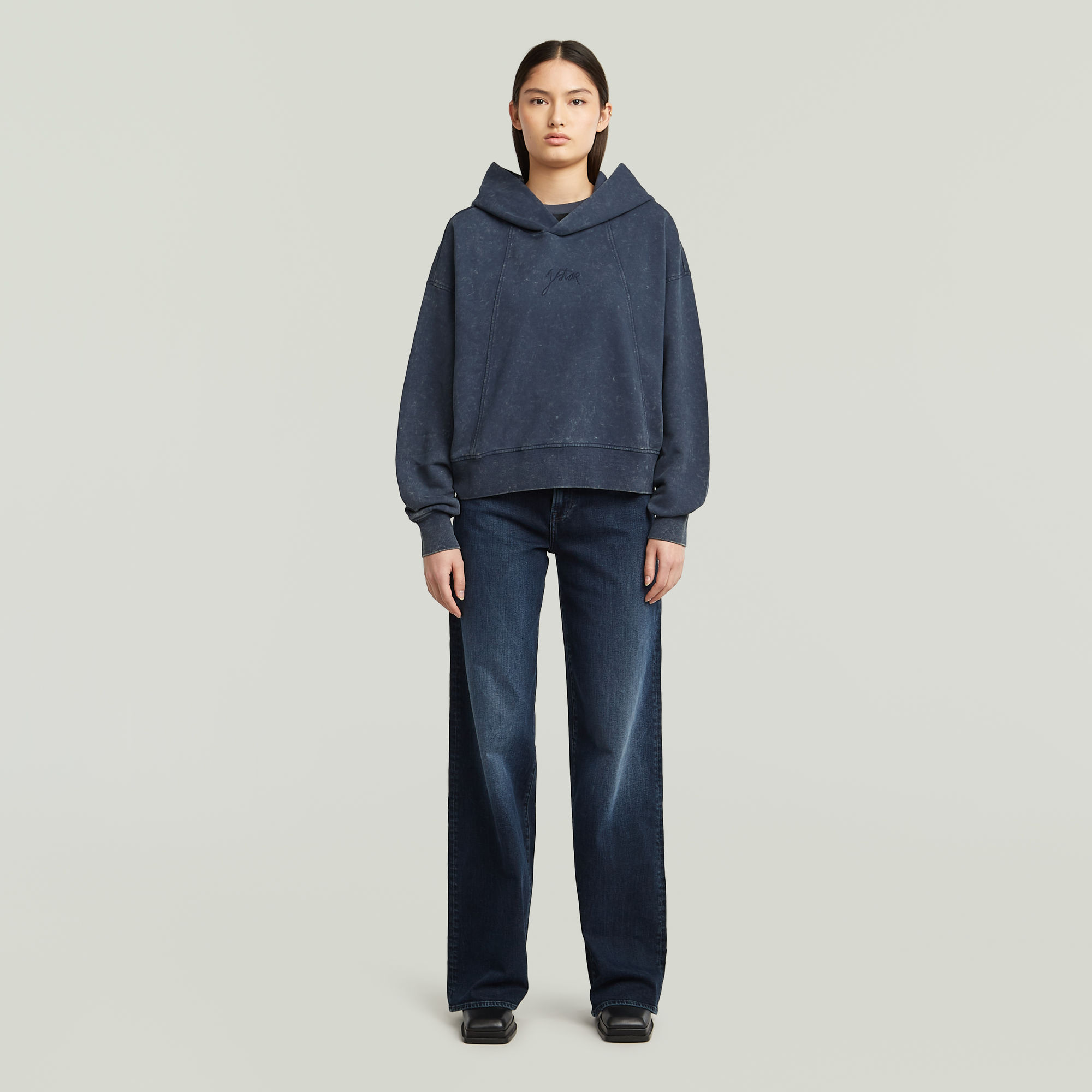 G-Star RAW Washed A-Line Script Hoodie Donkerblauw Dames