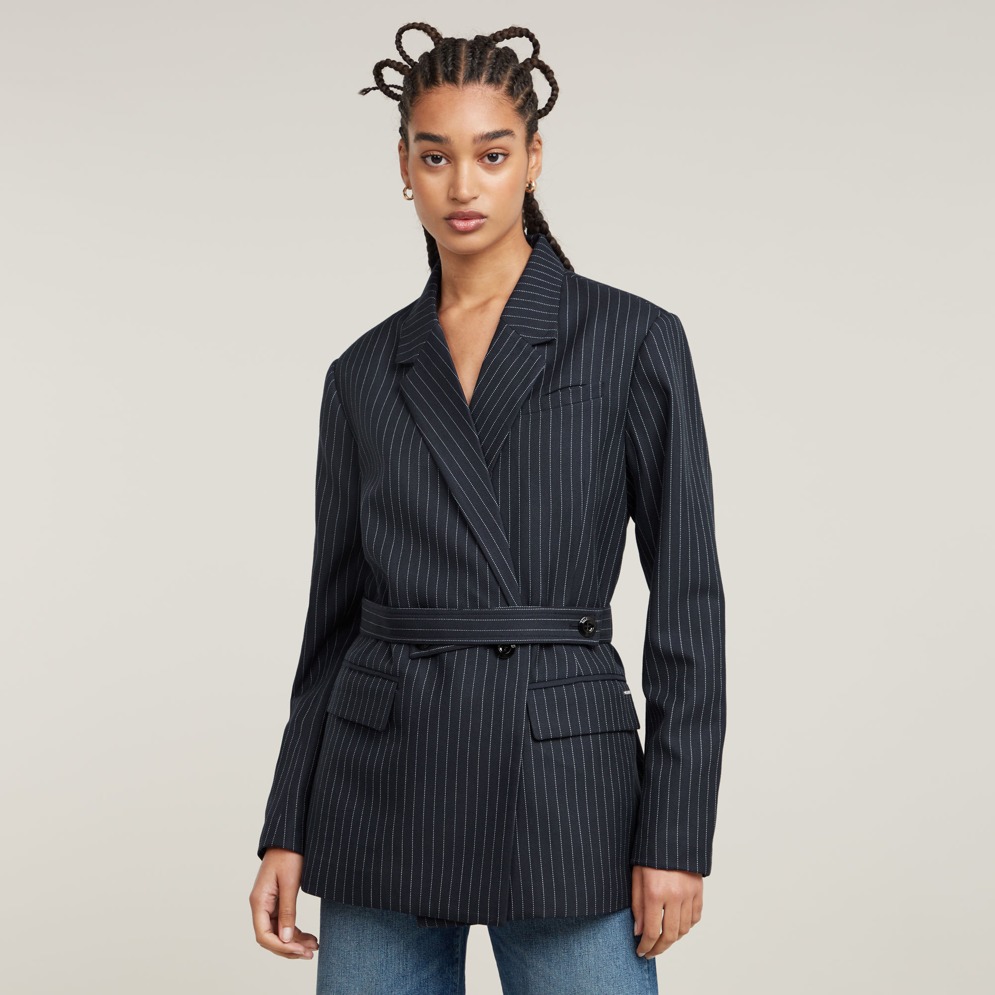 Adjustable Pinstripe Blazer - Mehrfarbig - Damen