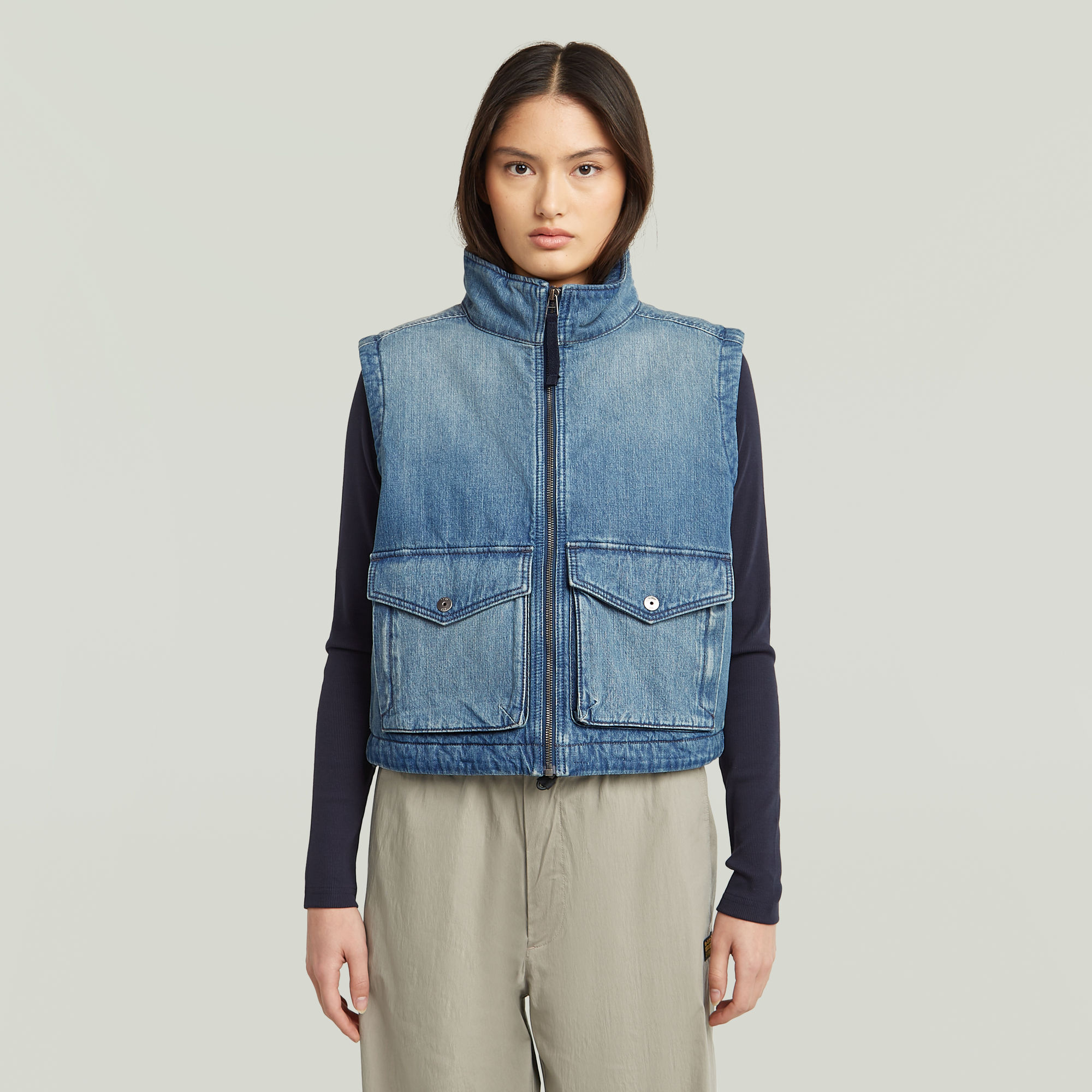 

2-Pocket Padded Zip Bodywarmer - Midden blauw - Dames