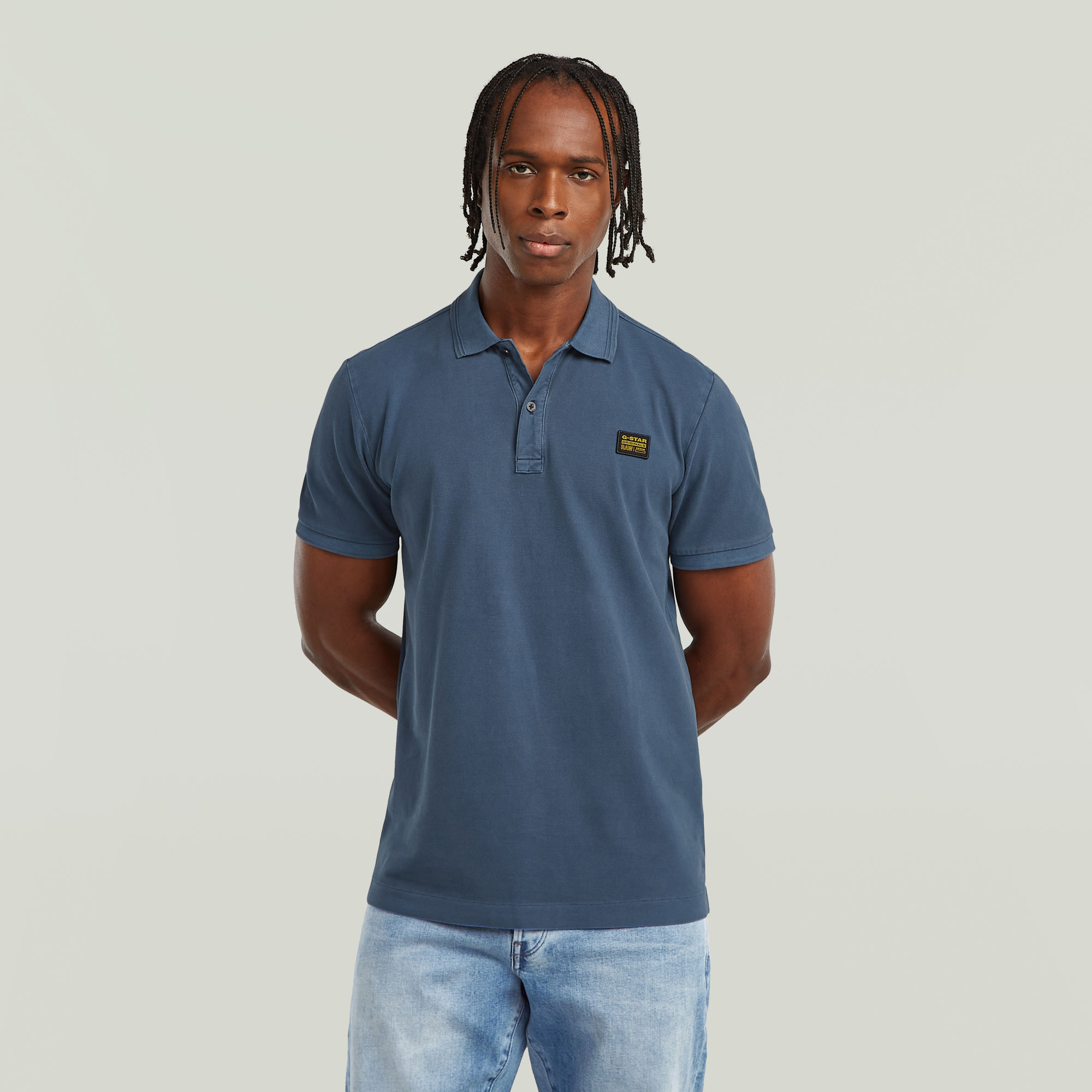 G-Star RAW Dunda Overdyed Slim Polo Badge Midden blauw Heren