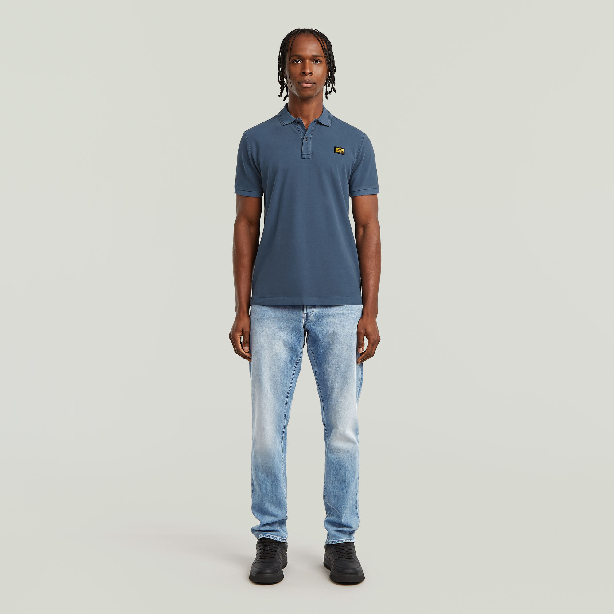 G-Star RAW Dunda Overdyed Slim Polo Badge Midden blauw Heren