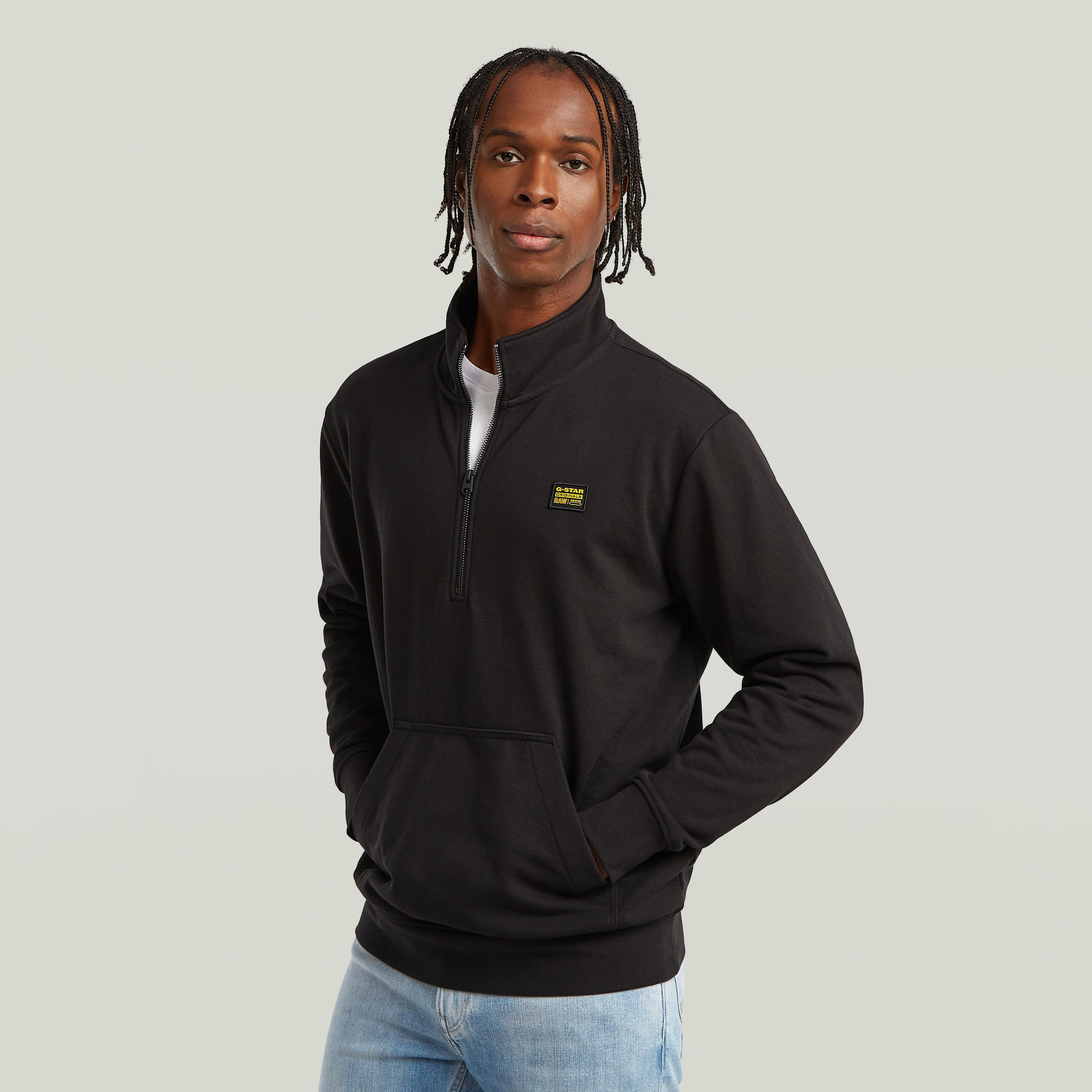 G-Star RAW Half Zip Sweater Label Badge Zwart Heren