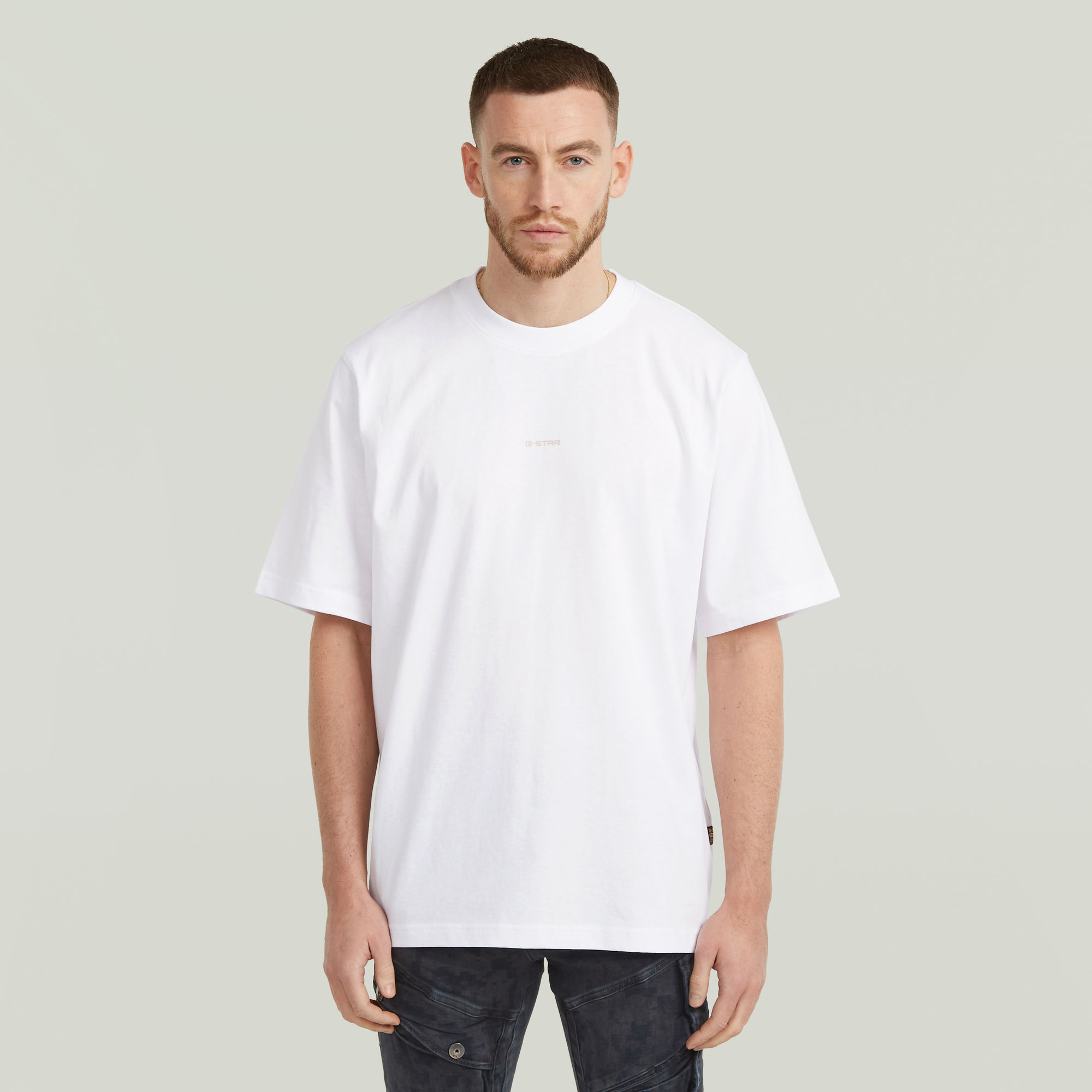 Center Chest Logo Loose Boxy T-Shirt - Weiß - Herren