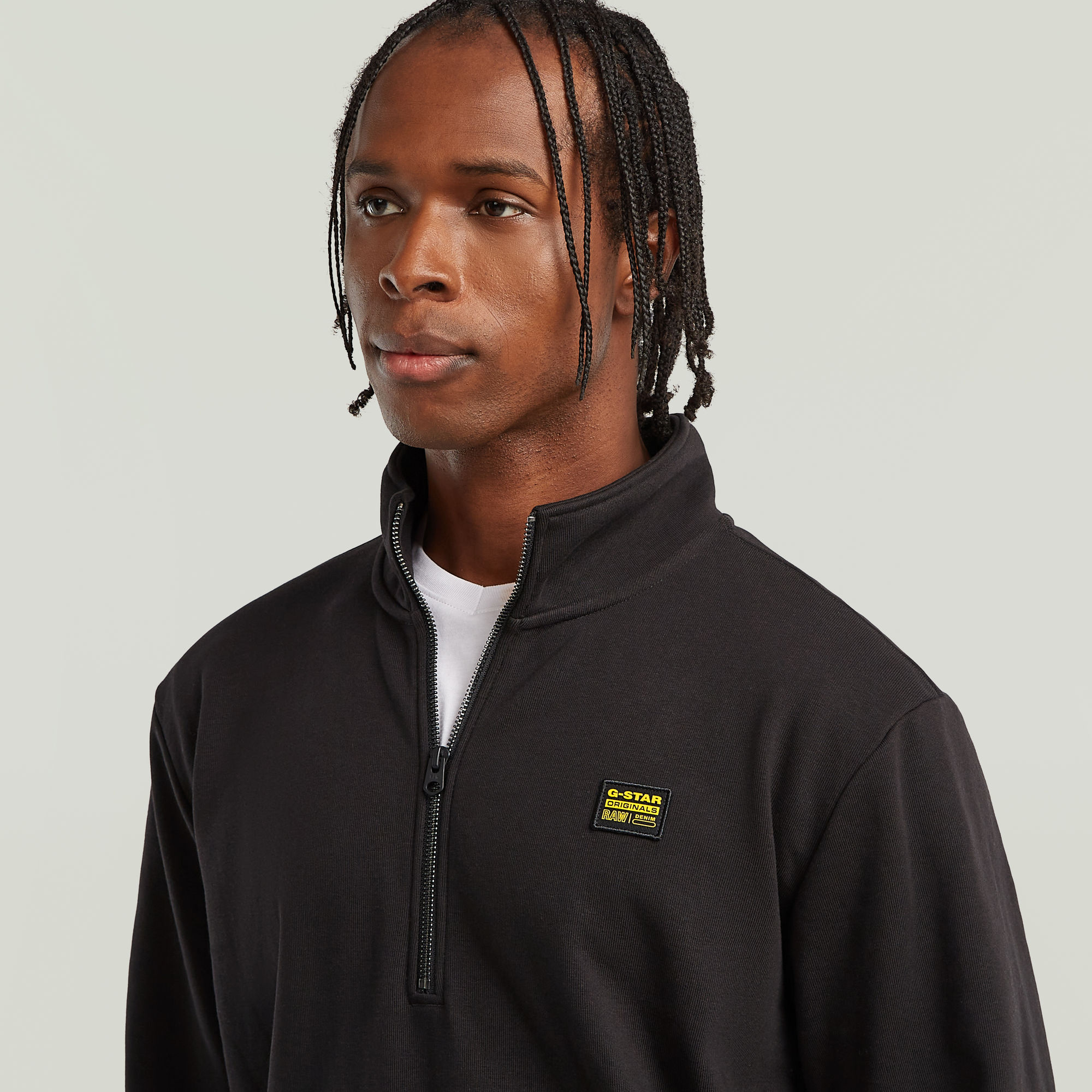 G-Star RAW Half Zip Sweater Label Badge Zwart Heren