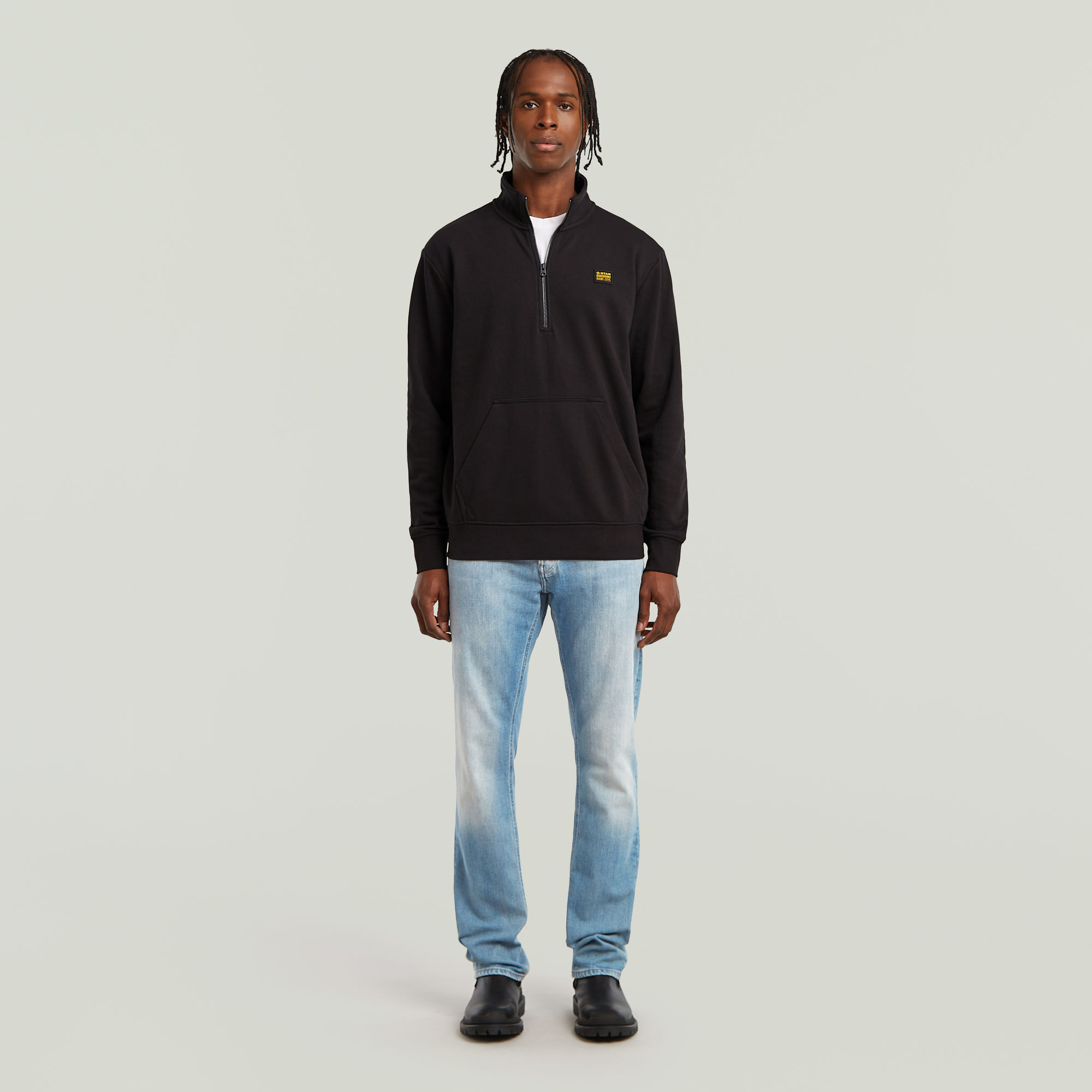G-Star RAW Half Zip Sweater Label Badge Zwart Heren