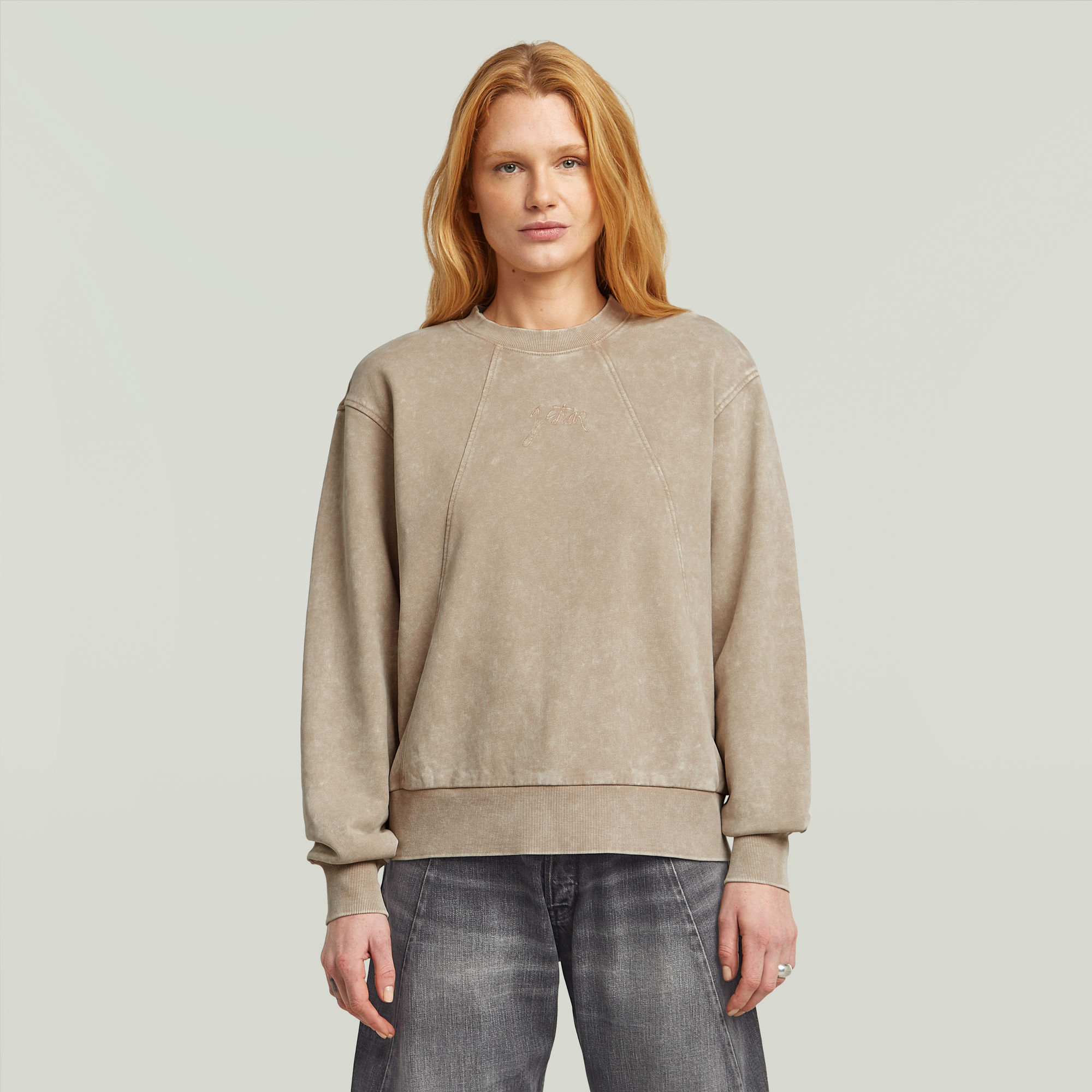 

Washed A Line Script Sweater - Beige - Women