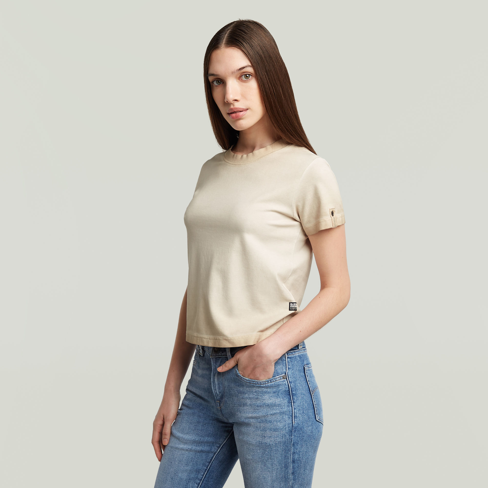 G-Star RAW Overdyed Micro Boxy Top Beige Dames