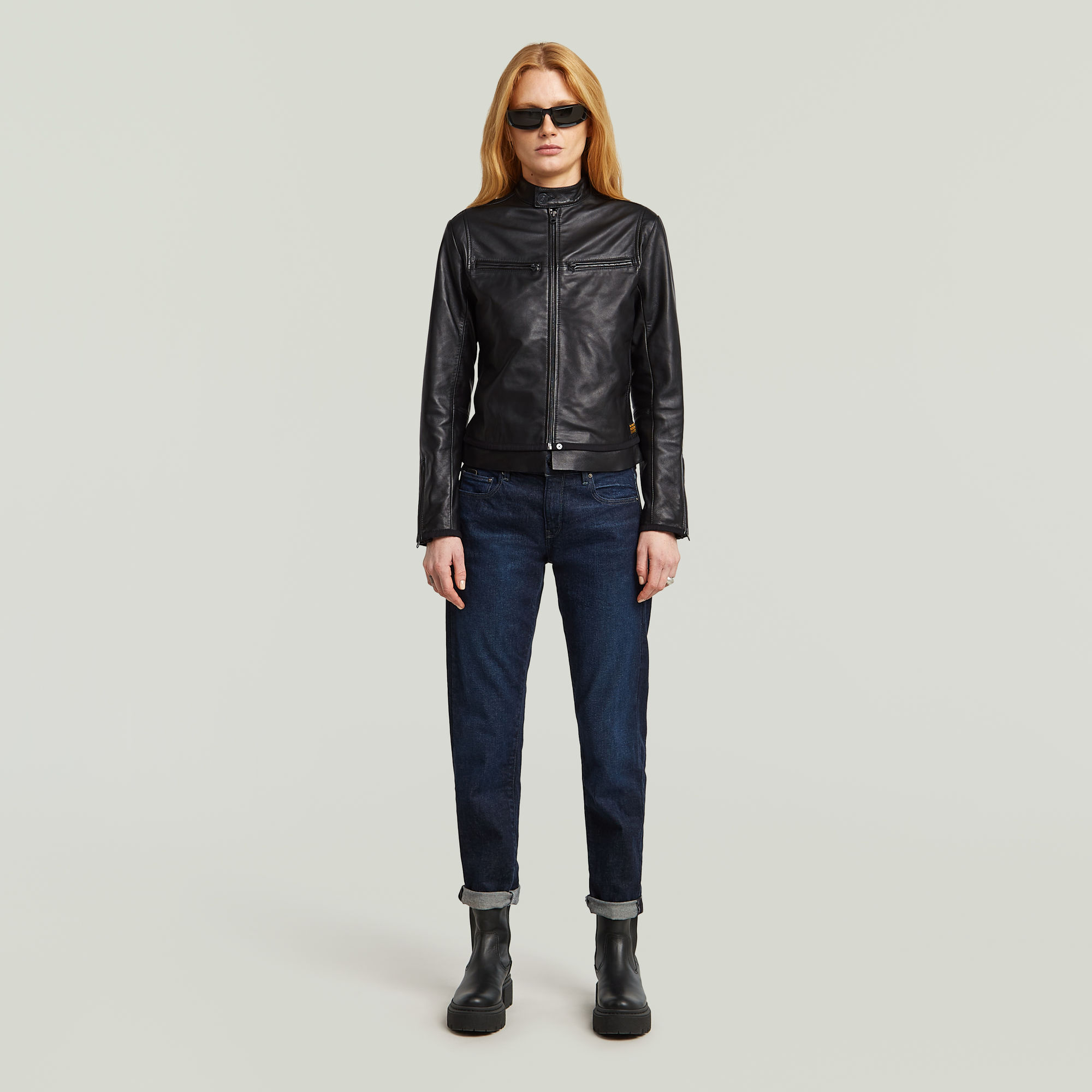 Thumbnail - Leather Biker Jacke - Schwarz - Damen