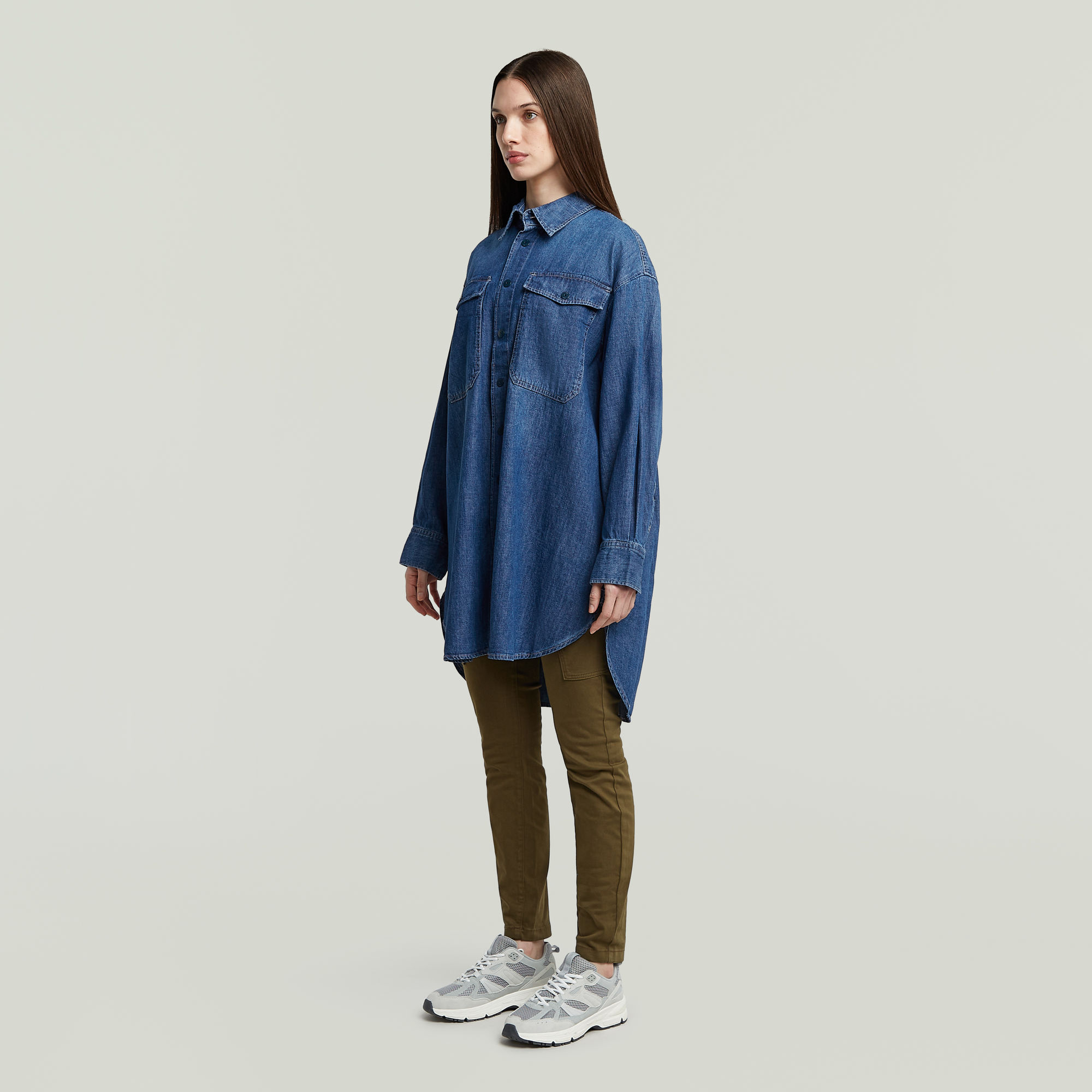G-Star RAW Oversized Denim Blouse Evergreen Midden blauw Dames