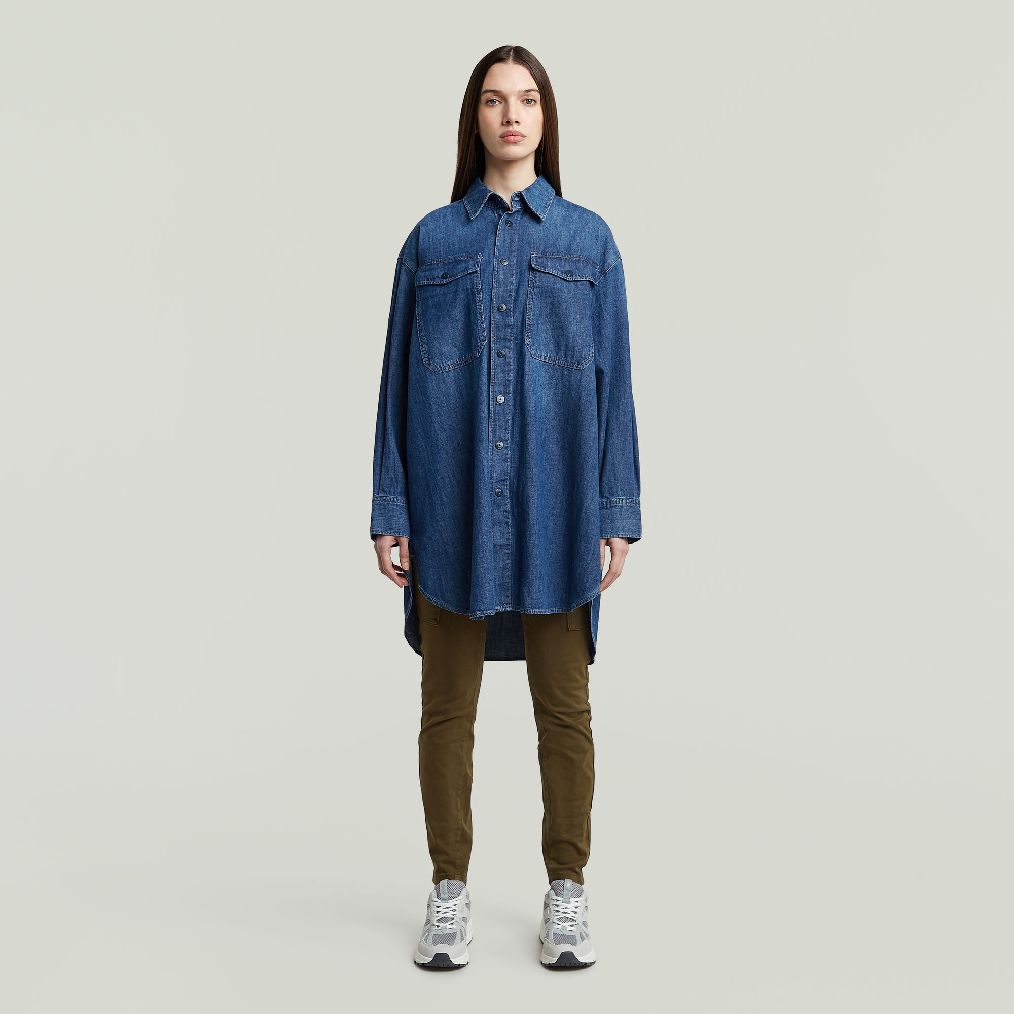 G-Star RAW Oversized Denim Blouse Evergreen Midden blauw Dames