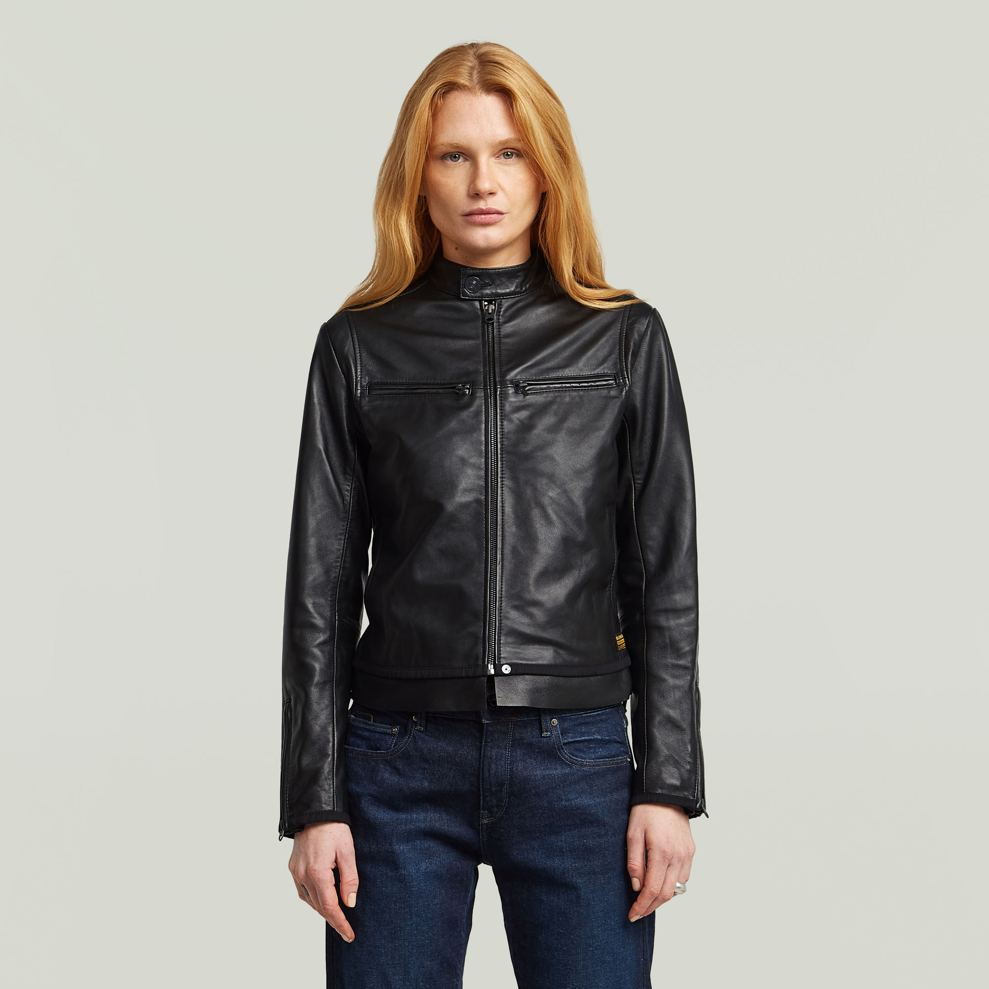 Leather Biker Jacke - Schwarz - Damen