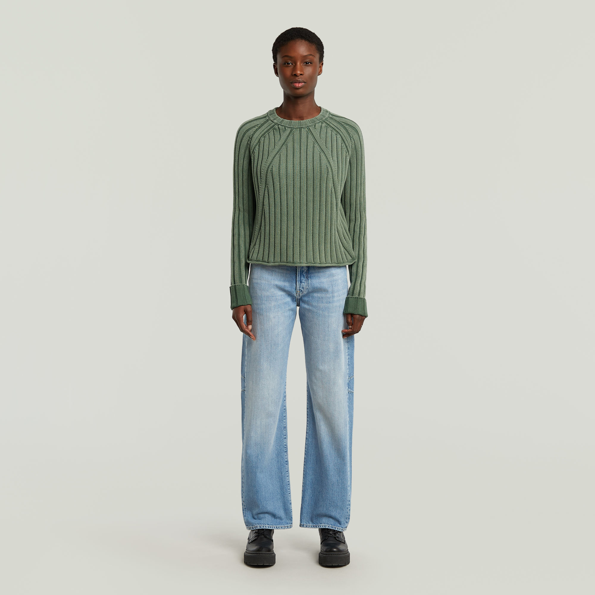 Thumbnail - Washed Loose Knit - Grün - Damen