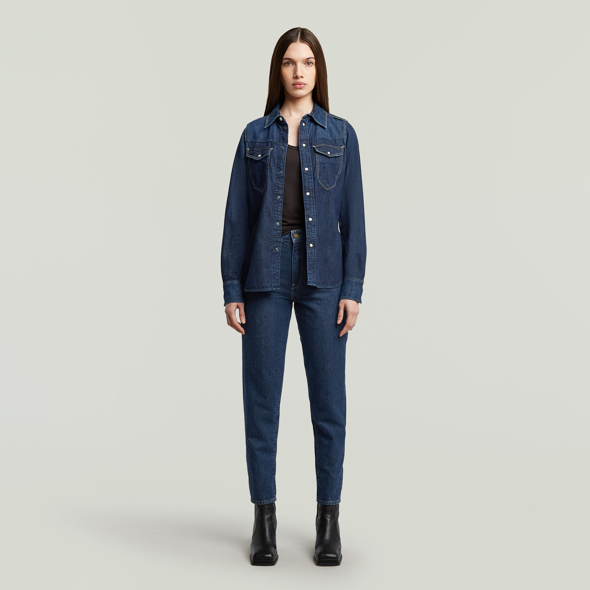 Thumbnail - Janeh Ultra High Mom Ankle Jeans - Dunkelblau - Damen