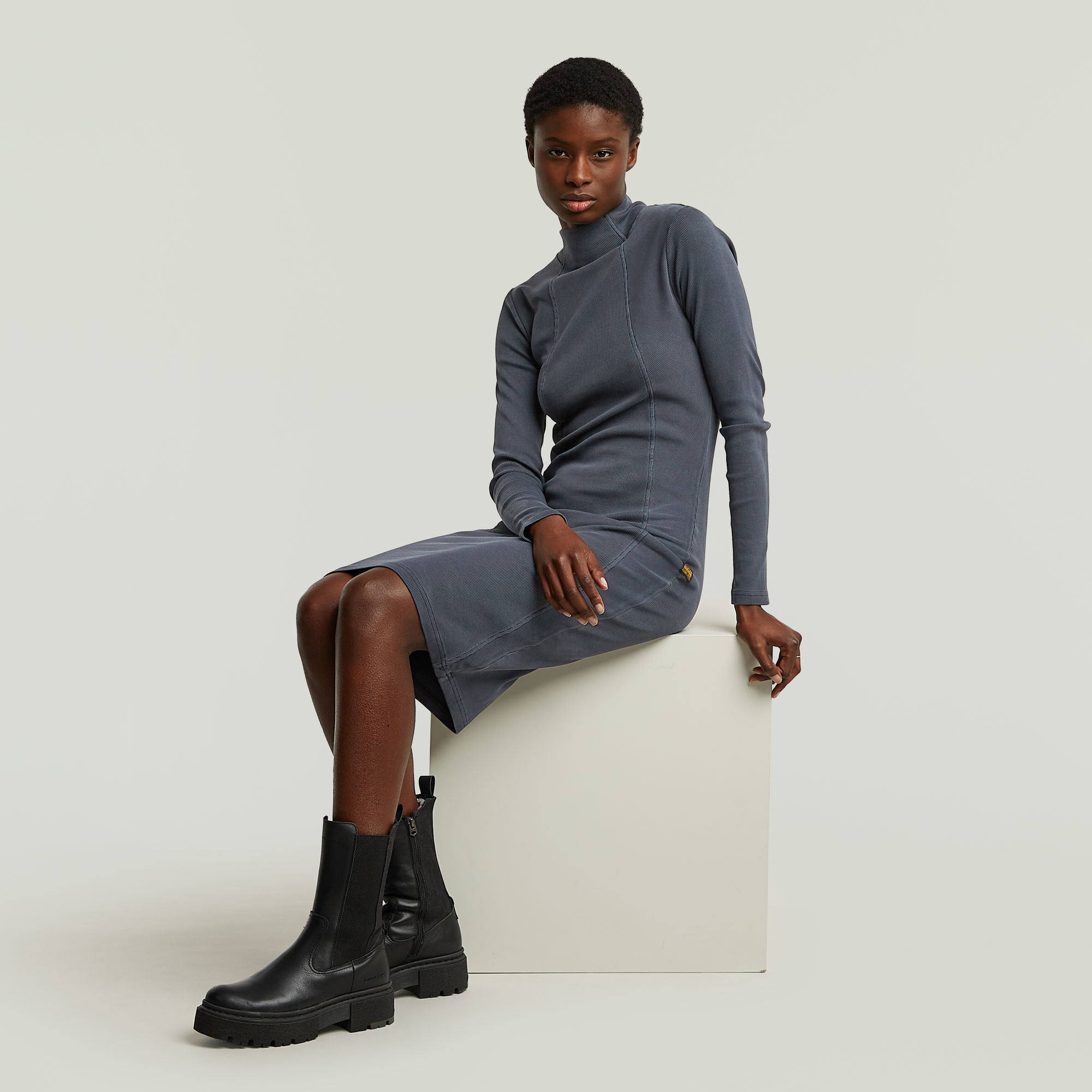 G-Star RAW Washed Slim Rib Jurk Donkerblauw Dames