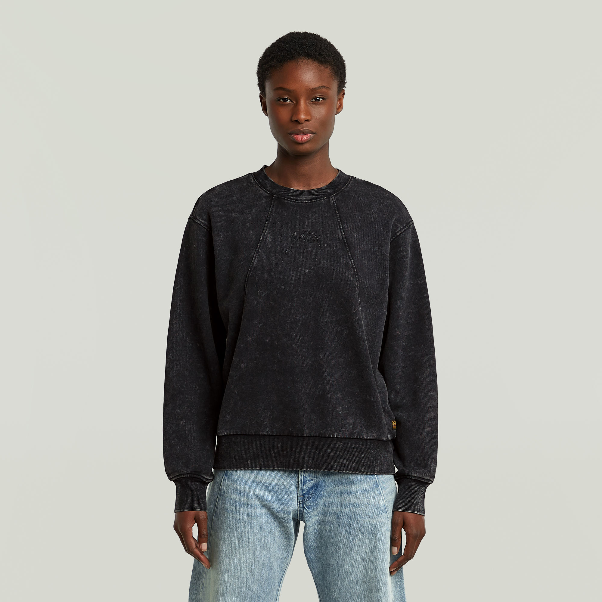 

Washed A Line Script Sweater - Black - Women