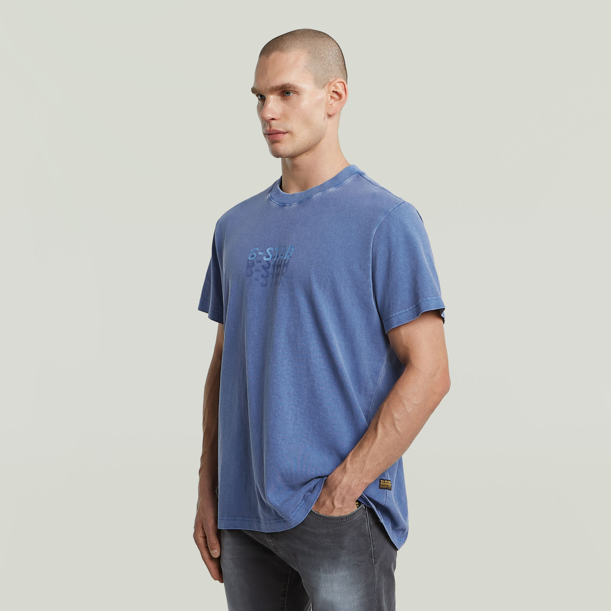 G-Star RAW Multi Logo Overdyed Loose T-Shirt Midden blauw Heren