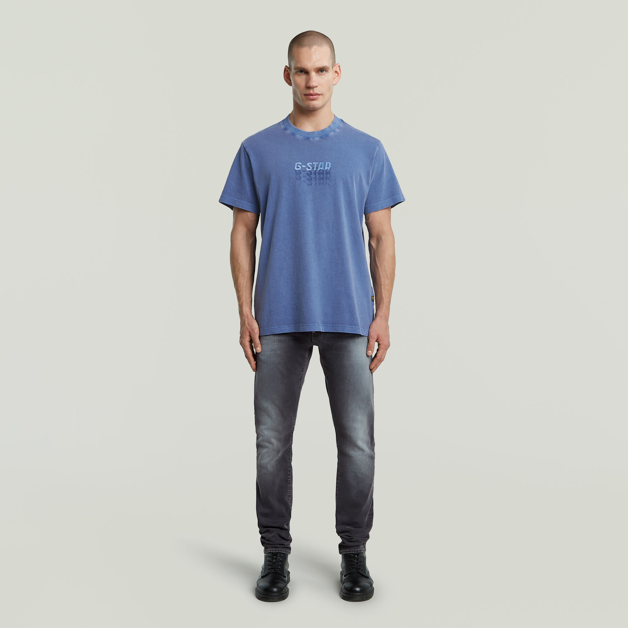 G-Star RAW Multi Logo Overdyed Loose T-Shirt Midden blauw Heren