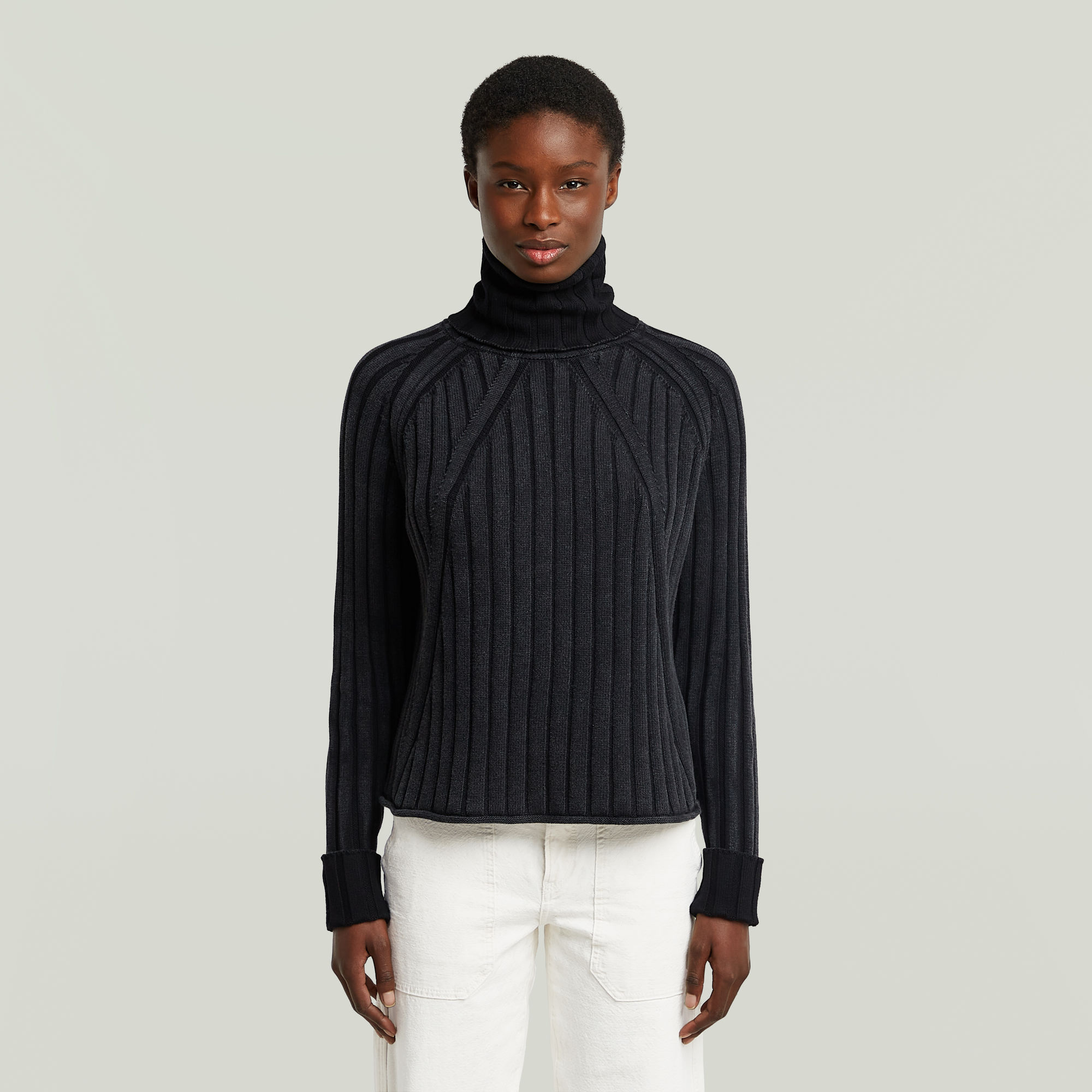 Washed Loose Turtle Knit - Schwarz - Damen