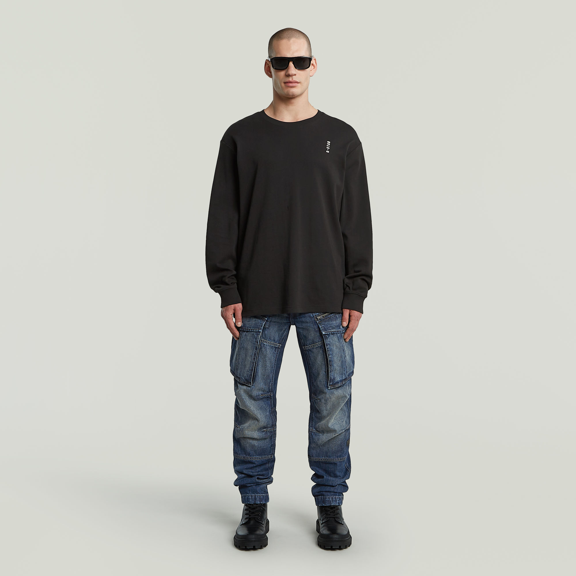 Thumbnail - Back Embro Text Loose T-Shirt - Schwarz - Herren