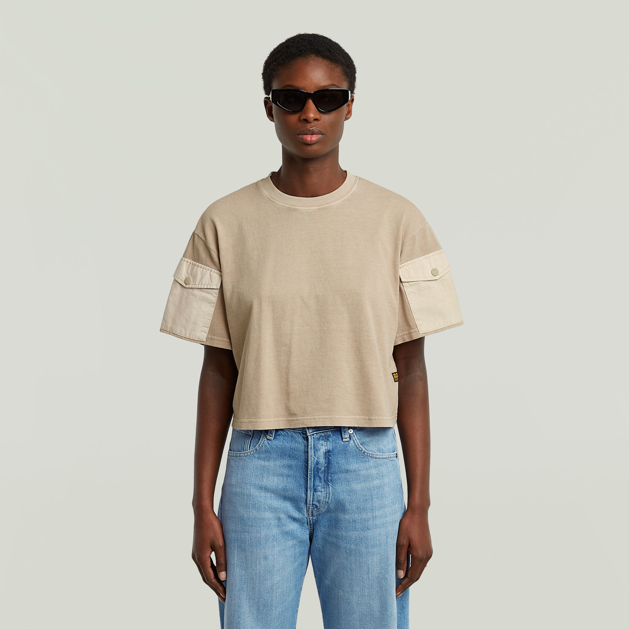 G-Star RAW Washed Mix Boxy Cropped T-shirt Beige Dames