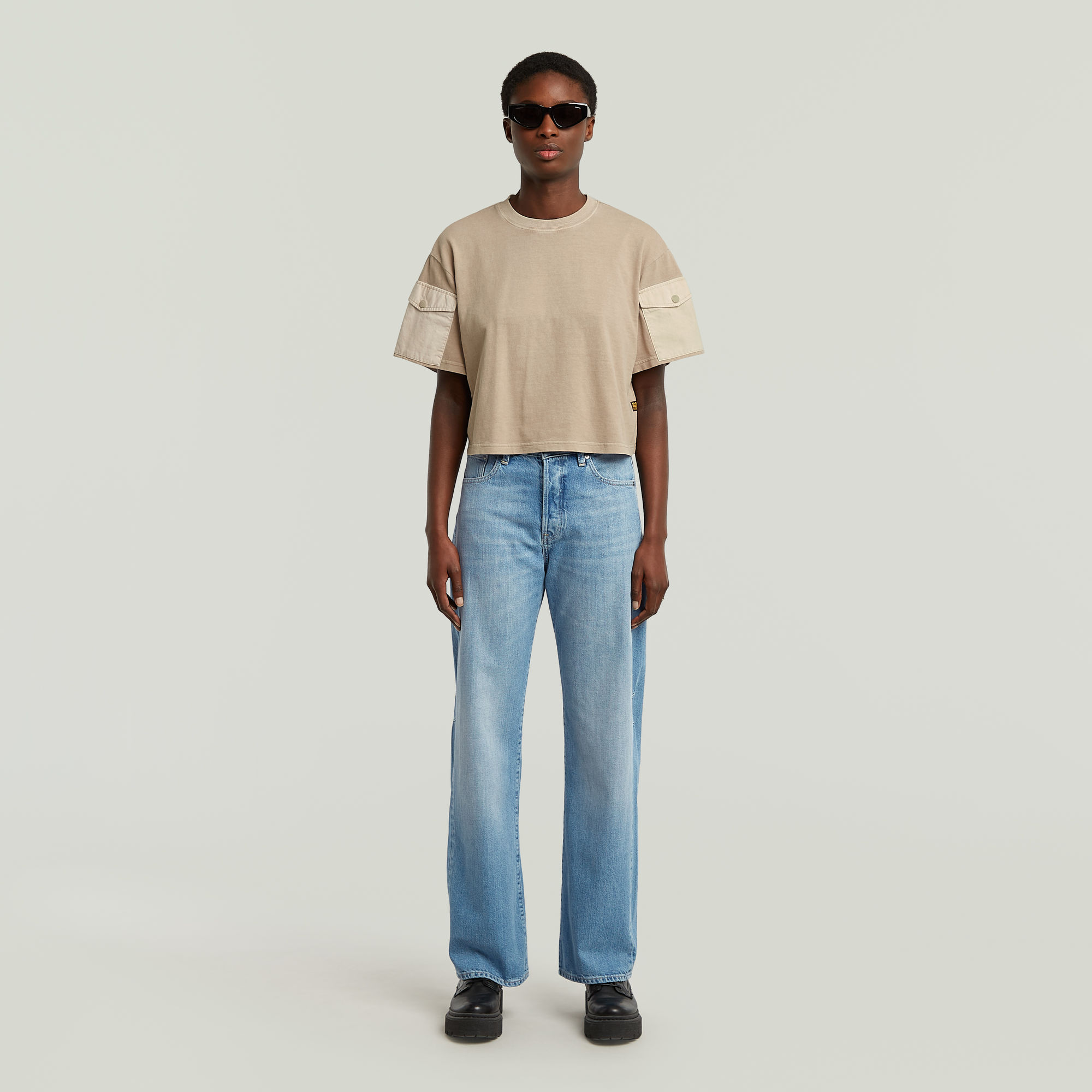 G-Star RAW Washed Mix Boxy Cropped T-shirt Beige Dames