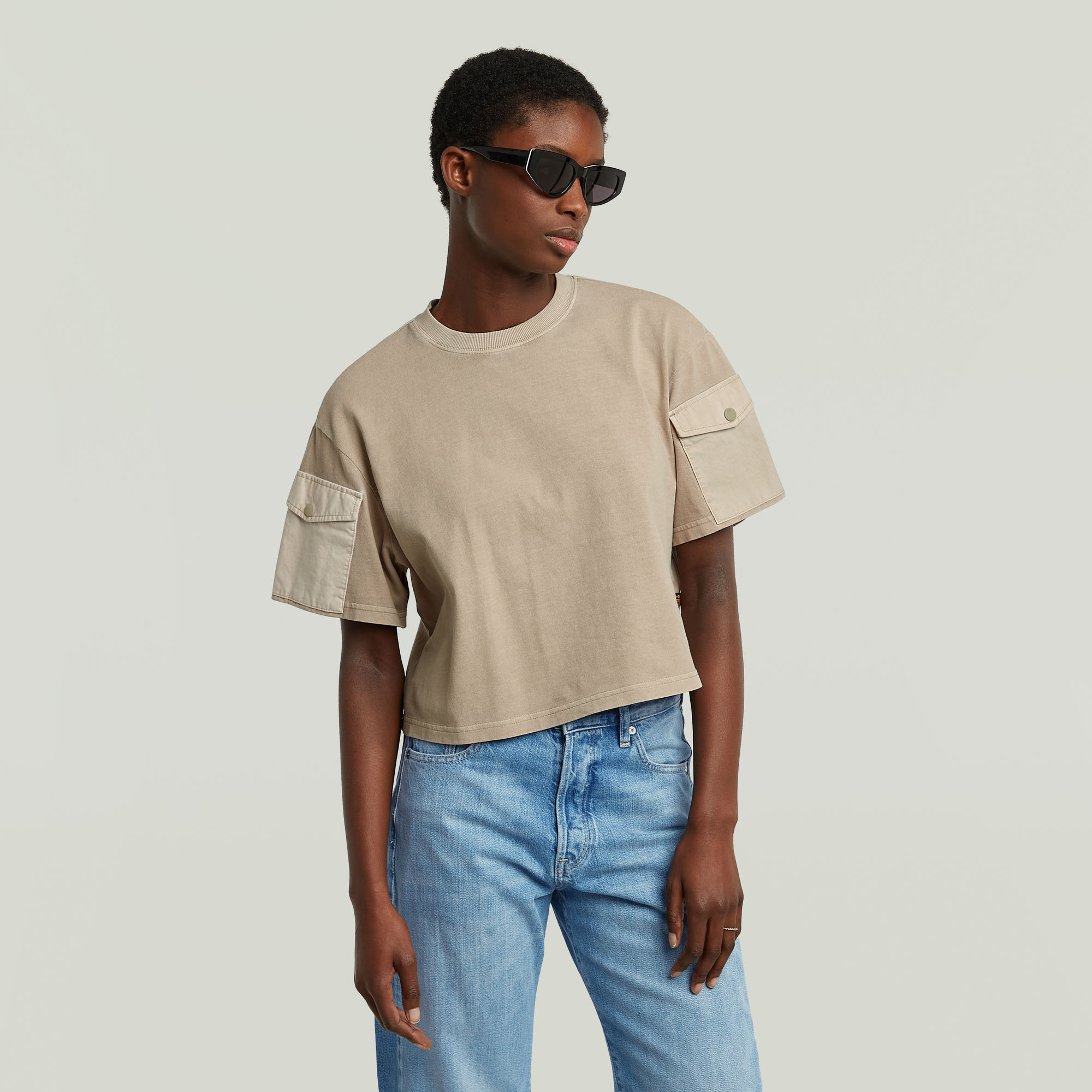 G-Star RAW Washed Mix Boxy Cropped T-shirt Beige Dames