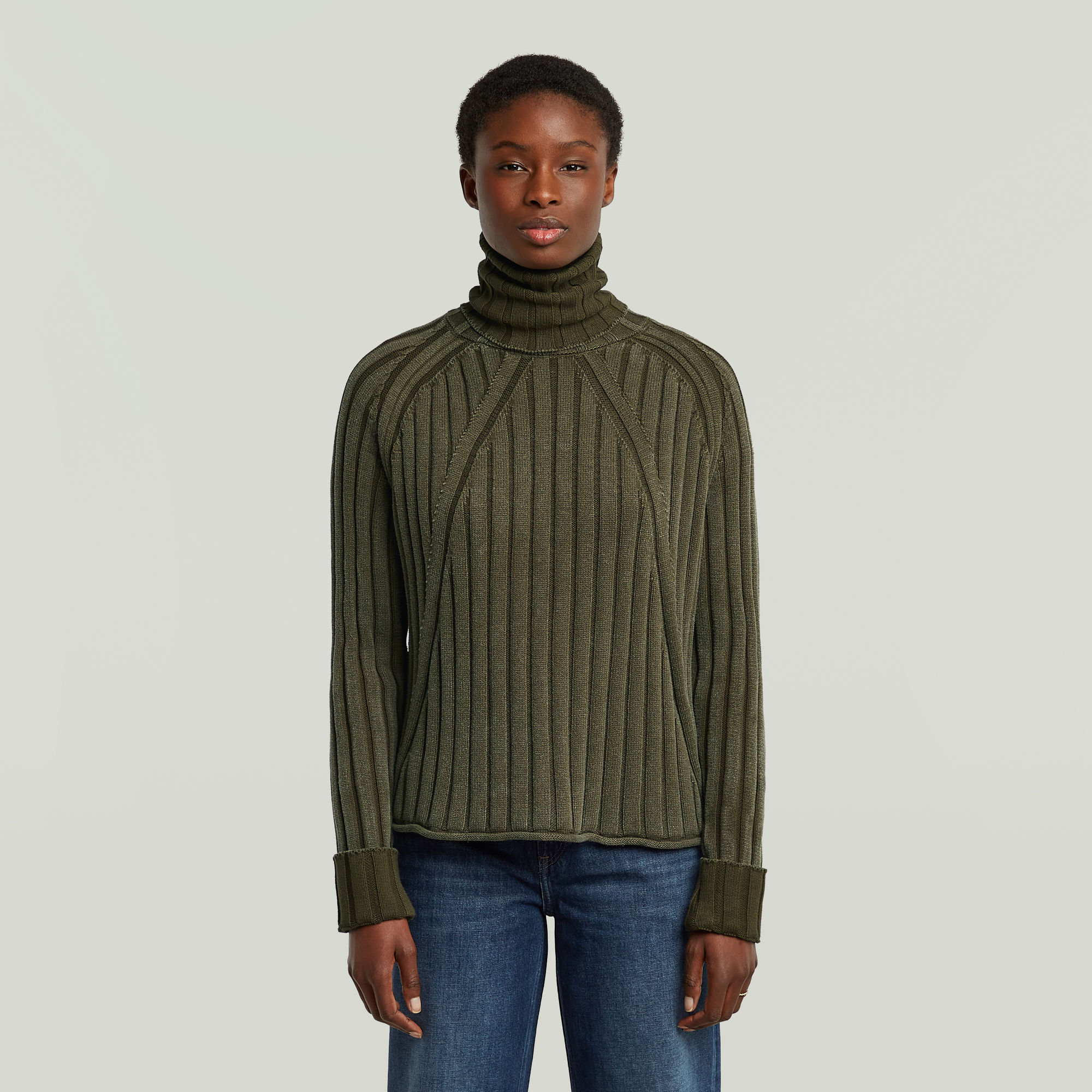 Washed Loose Turtle Knit - Grün - Damen