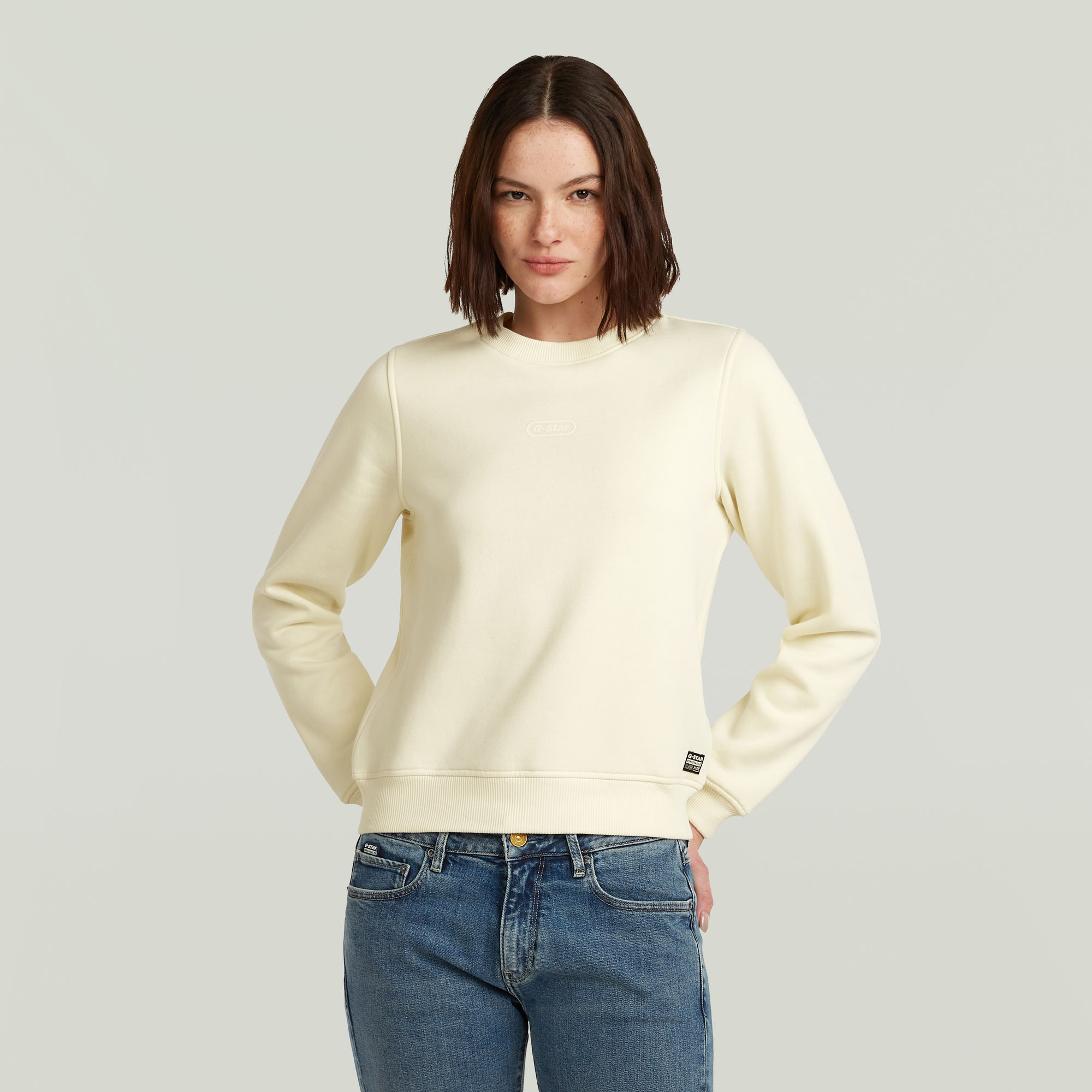 G-Star RAW Center Chest Logo Crew Sweater Beige Dames