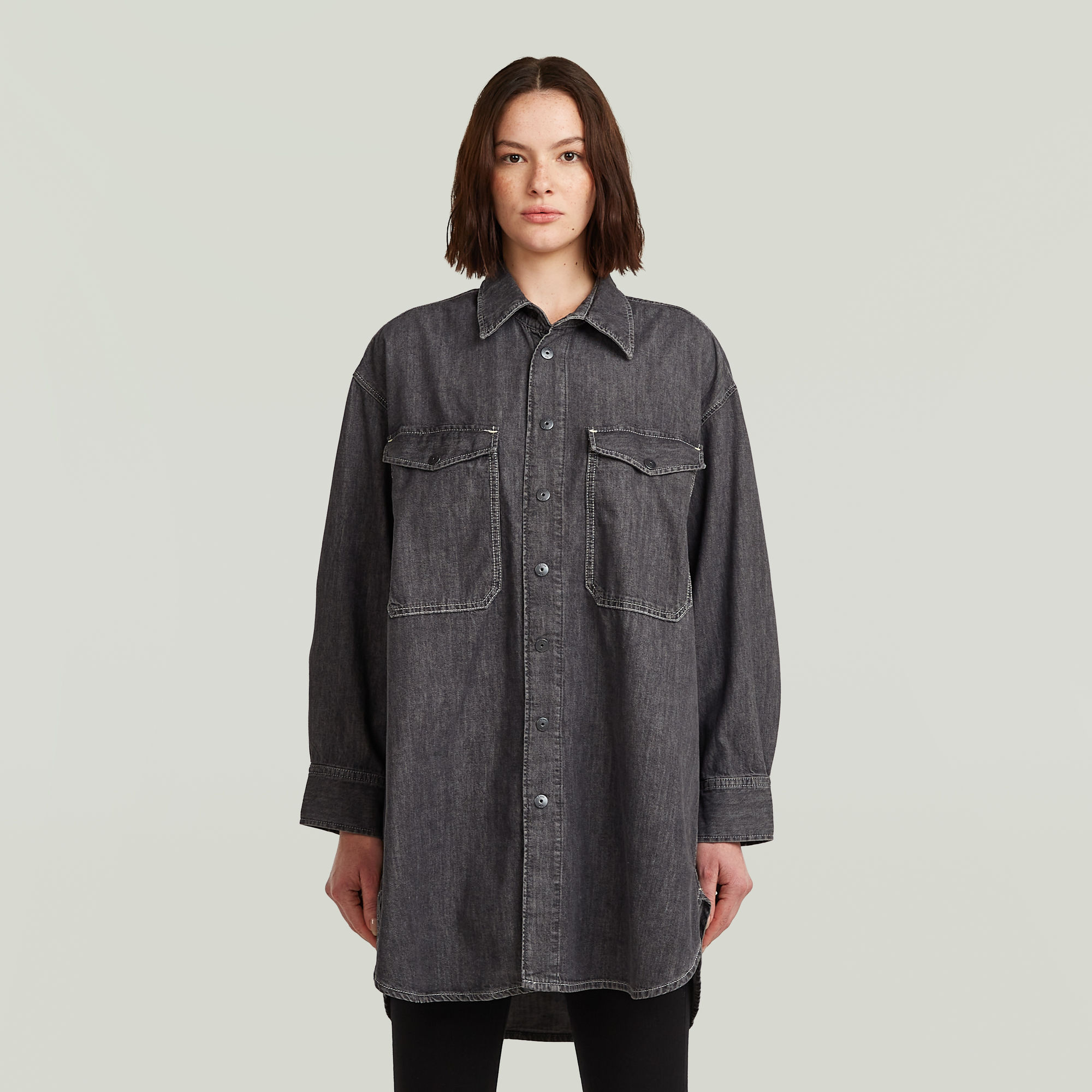 Oversized Denim Shirt Evergreen - Grau - Damen