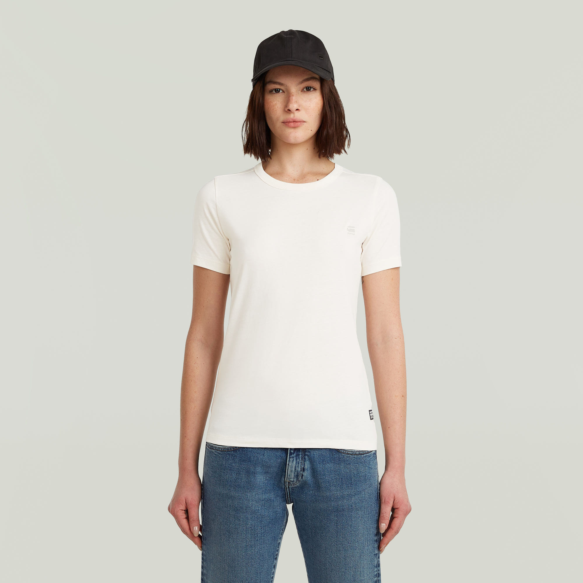 

Statement Chest Logo Optic Slim Top - Beige - Women