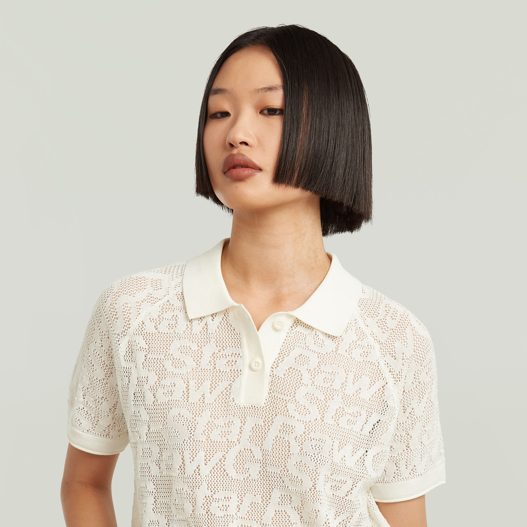 G-Star RAW Pointelle Lichtgewicht Gebreide Polo Wit Dames