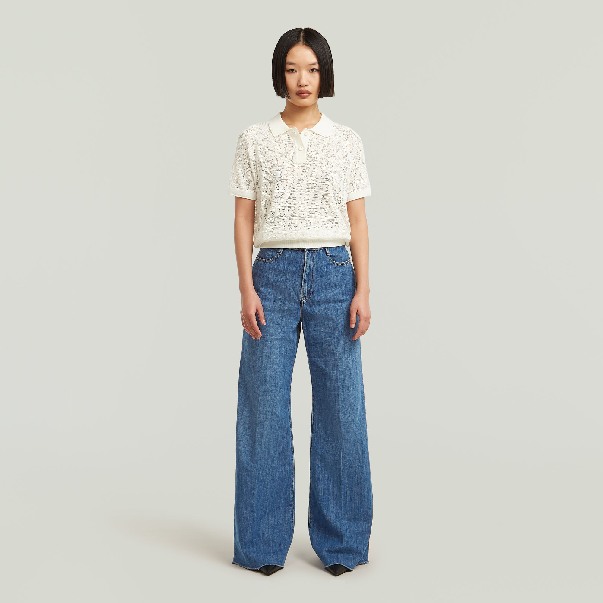 G-Star RAW Pointelle Lichtgewicht Gebreide Polo Wit Dames