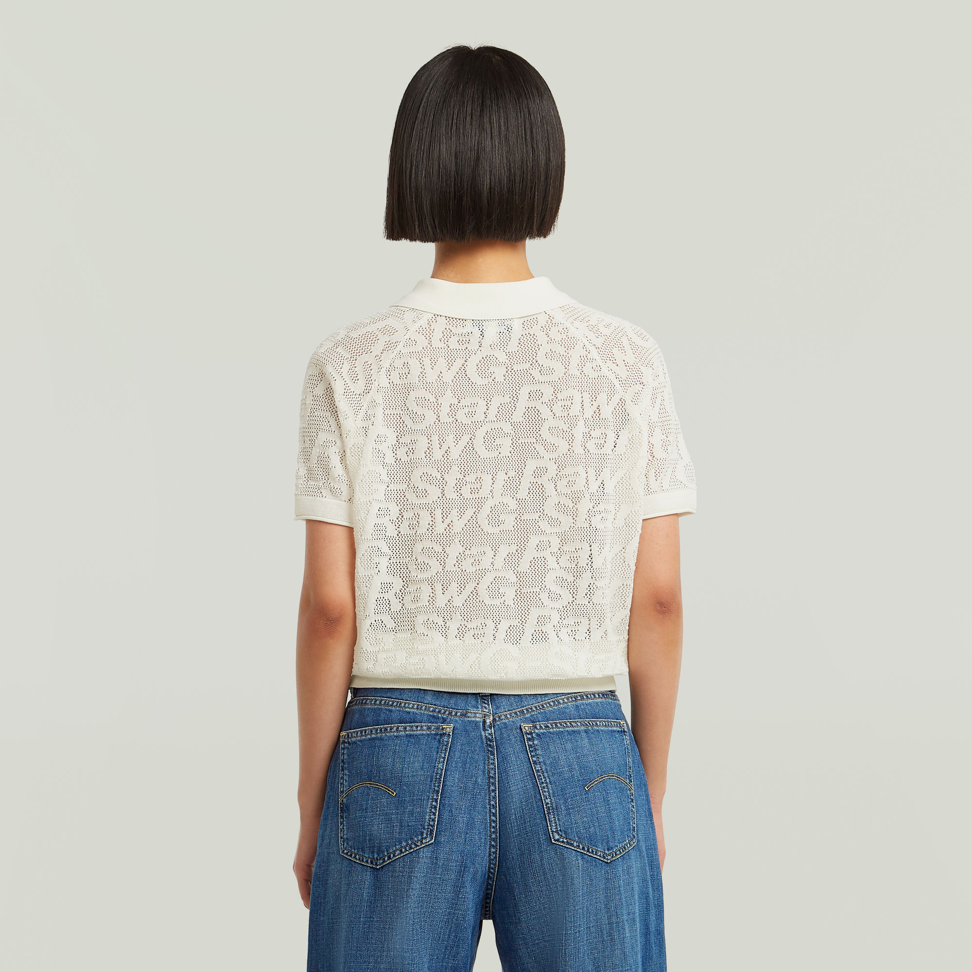 G-Star RAW Pointelle Lichtgewicht Gebreide Polo Wit Dames