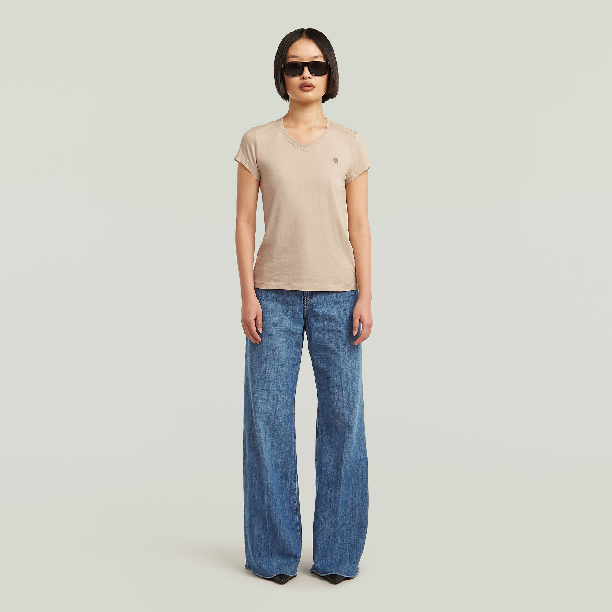 G-Star RAW Eyben Slim 2.0 V-Hals Top Beige Dames