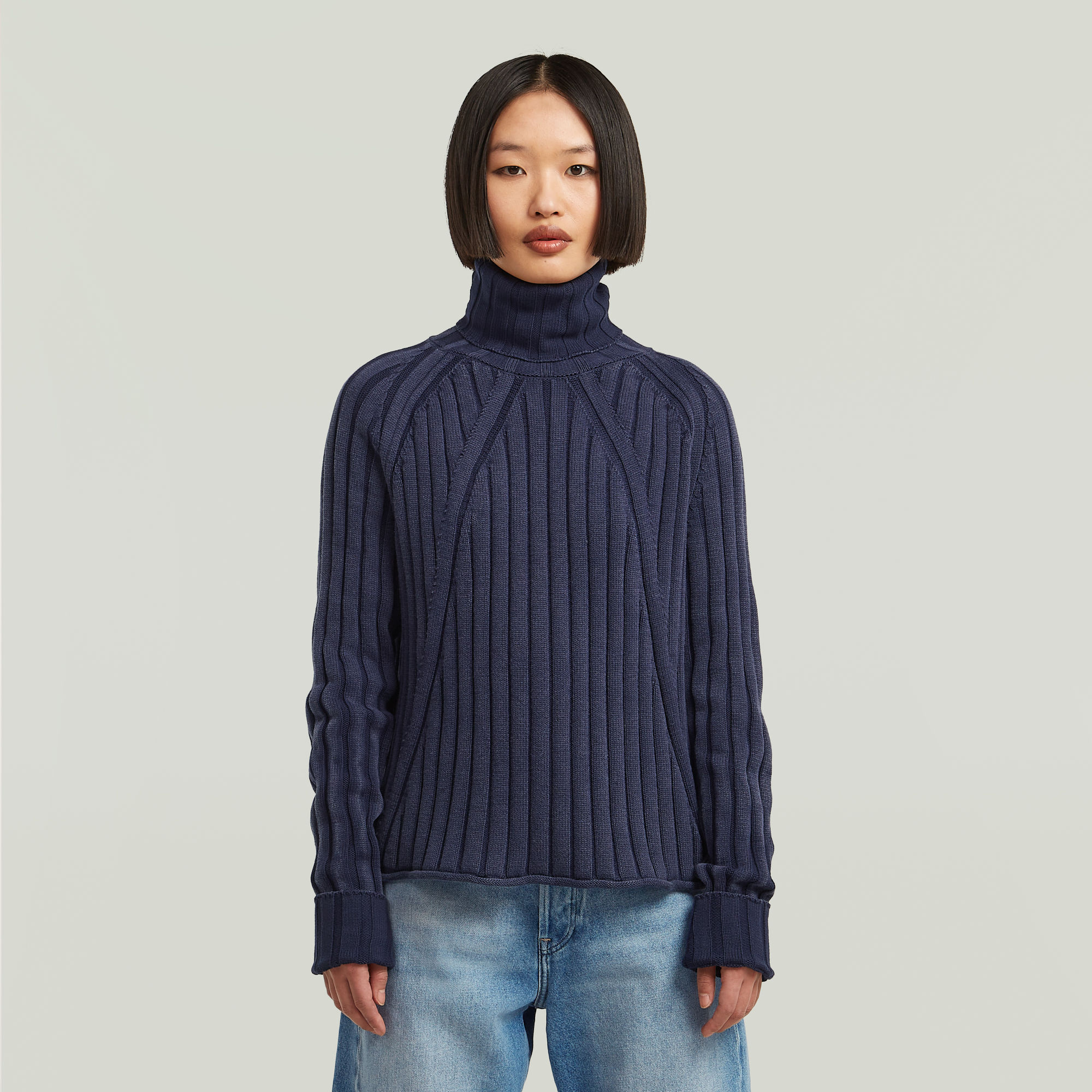 

Washed Loose Turtle Knit - Dunkelblau - Damen