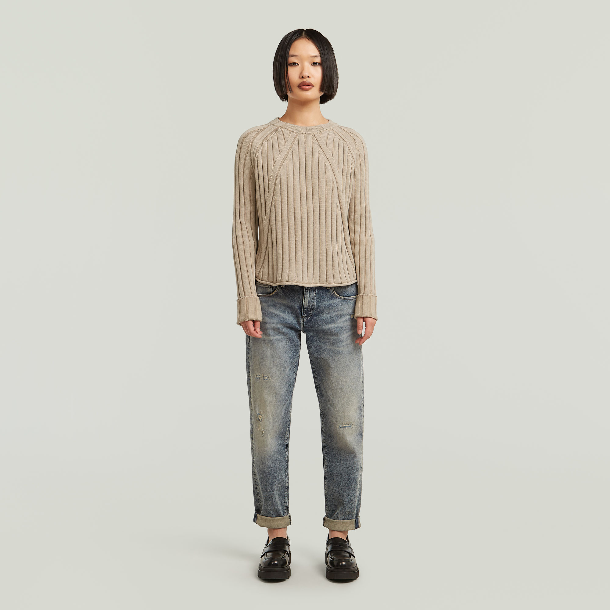 Thumbnail - Washed Loose Knit - Beige - Damen