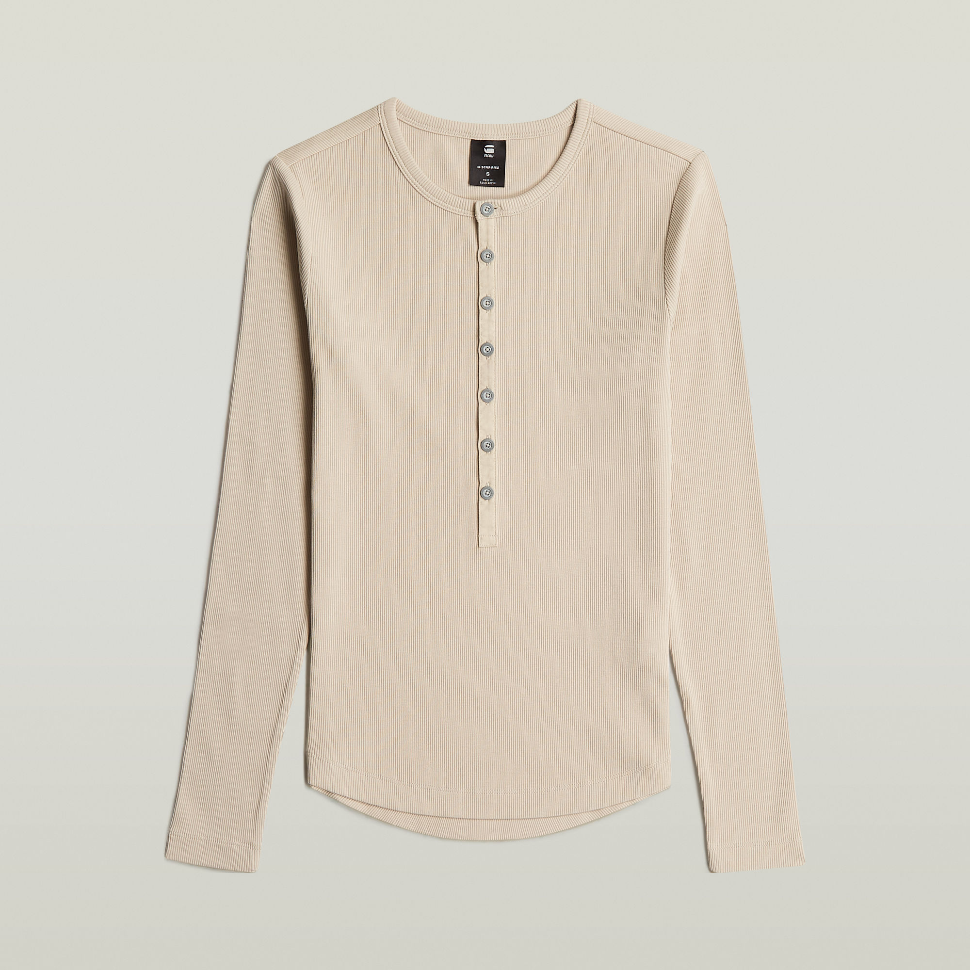 Thumbnail - Henley Slim T-Shirt - Beige - Damen