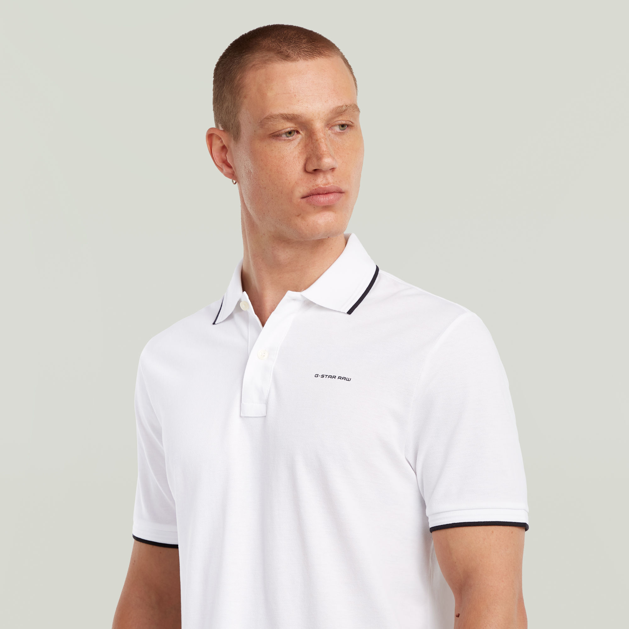 G-Star RAW Chest Logo Striped Polo Wit Heren
