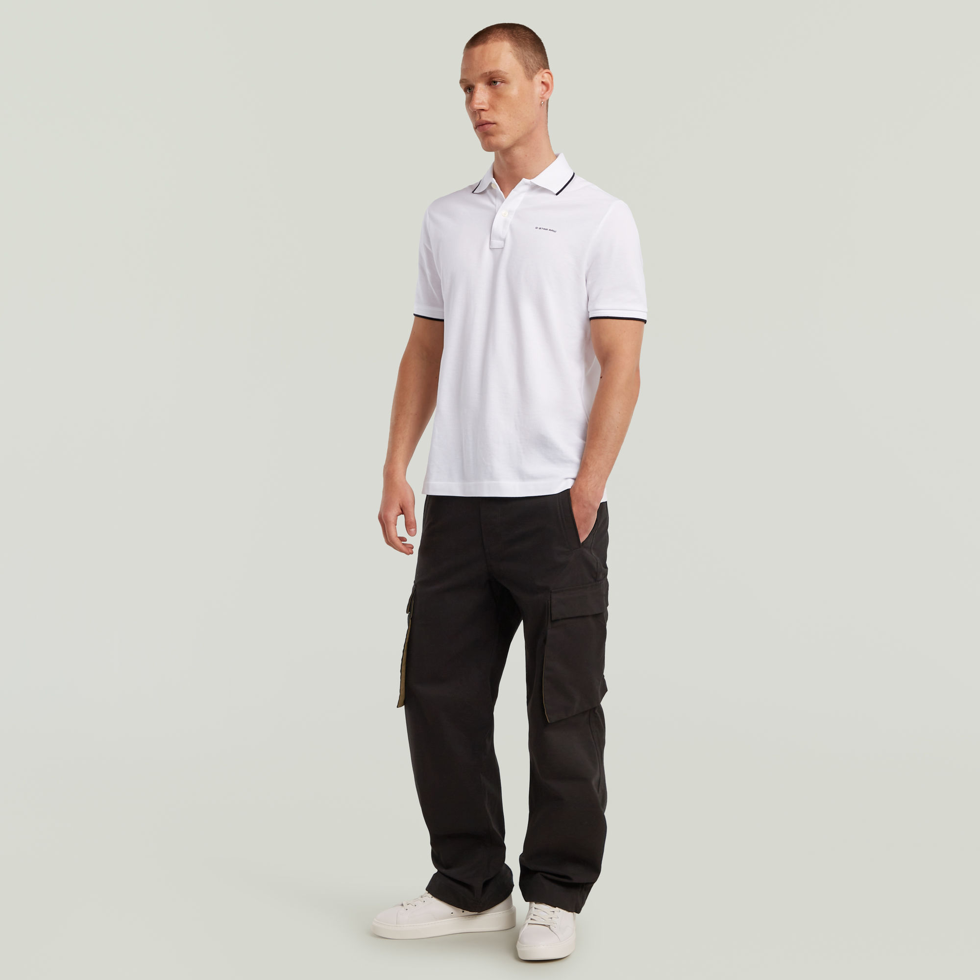 G-Star RAW Chest Logo Striped Polo Wit Heren