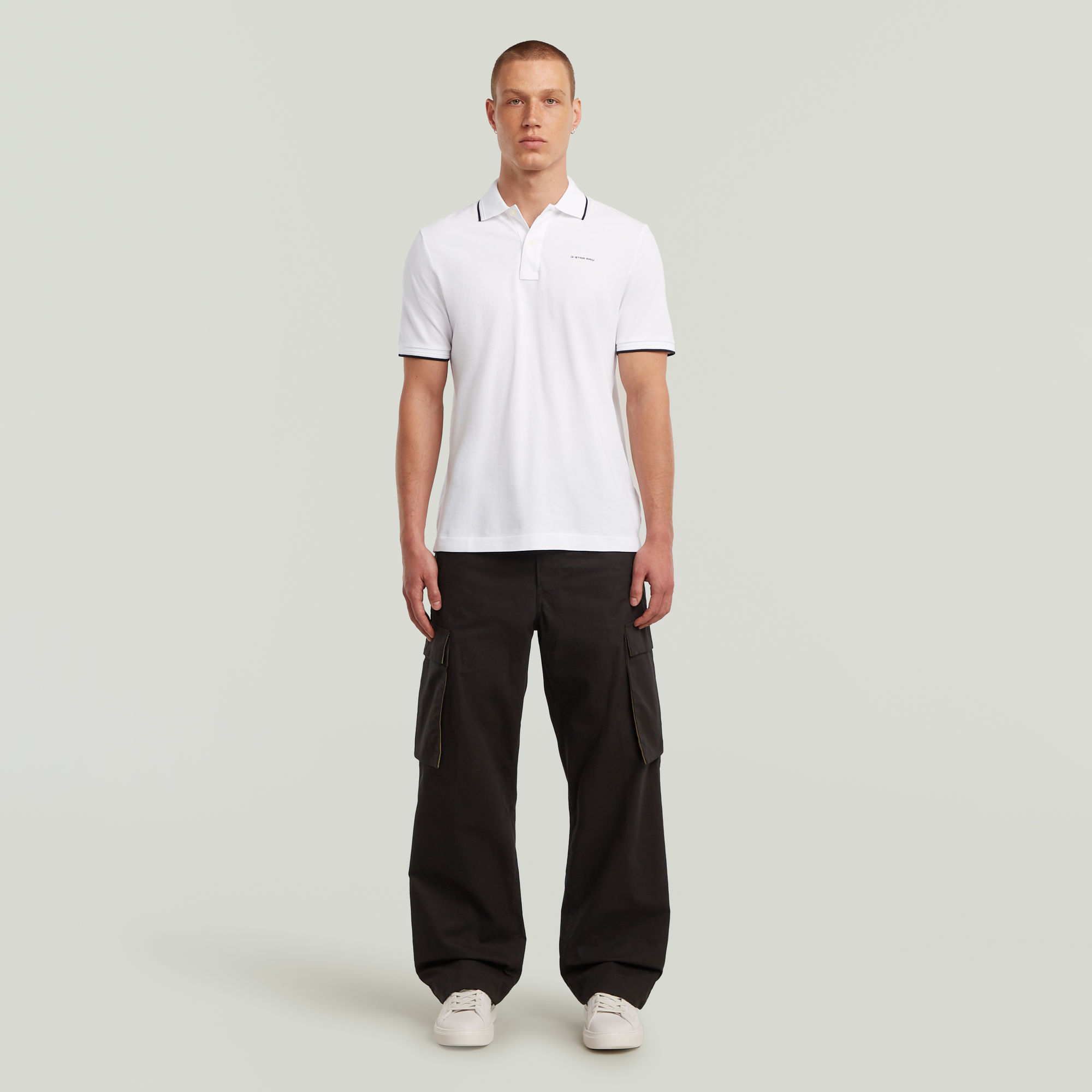 G-Star RAW Chest Logo Striped Polo Wit Heren