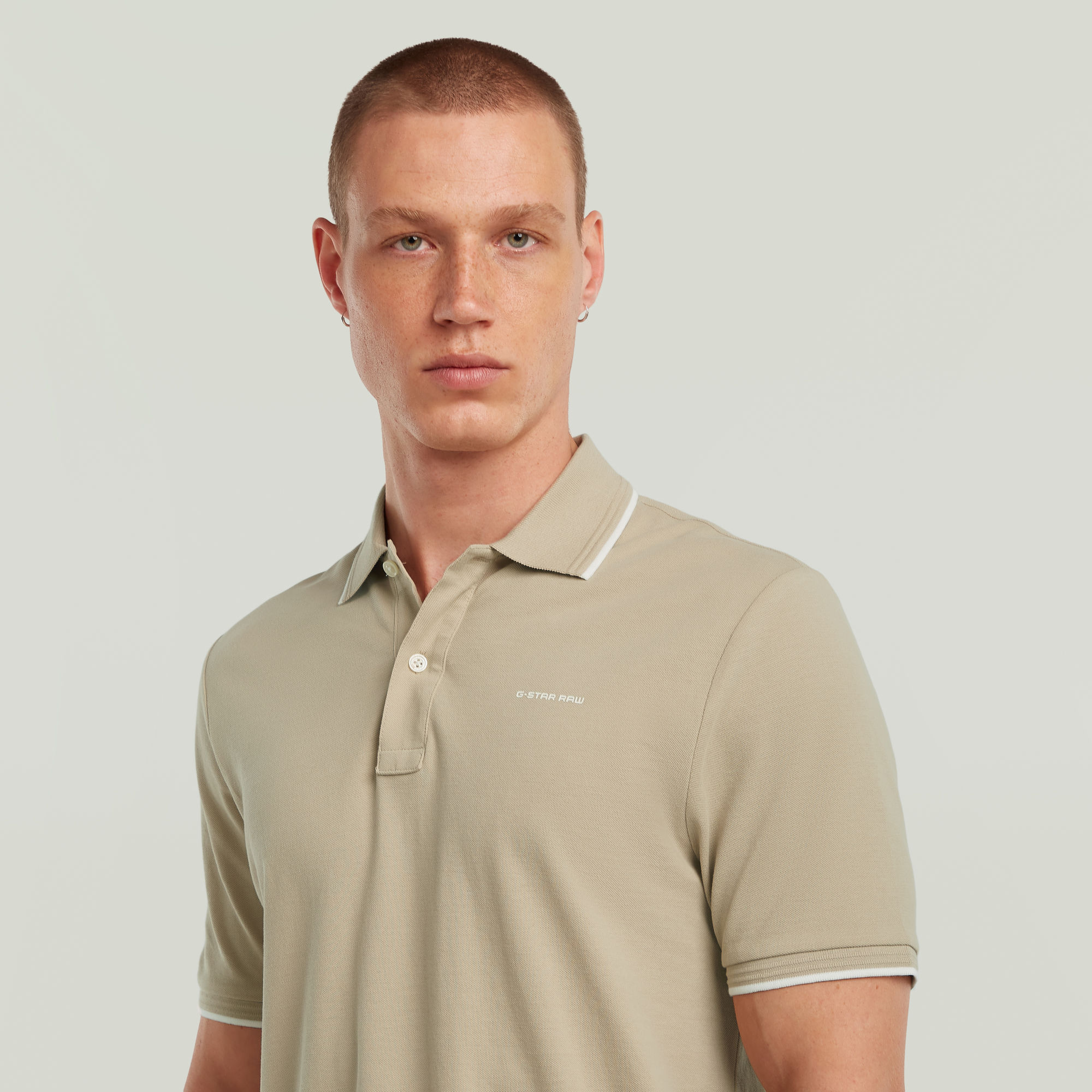 G-Star RAW Chest Logo Striped Polo Beige Heren